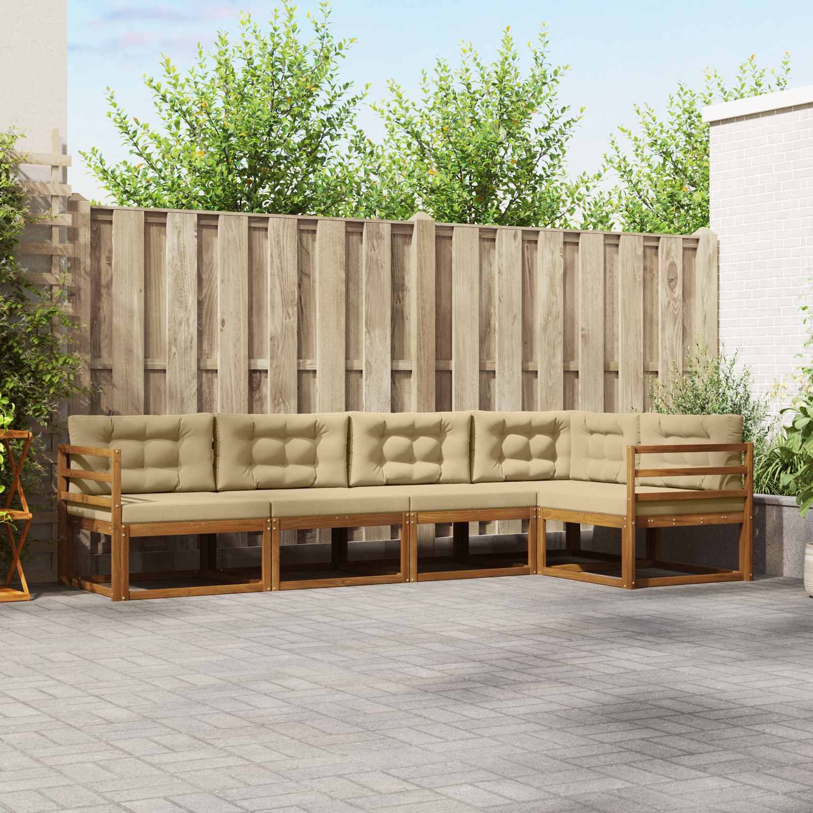 Buiten bankenset met kussen 5 pcs Natuurlijk en Beige