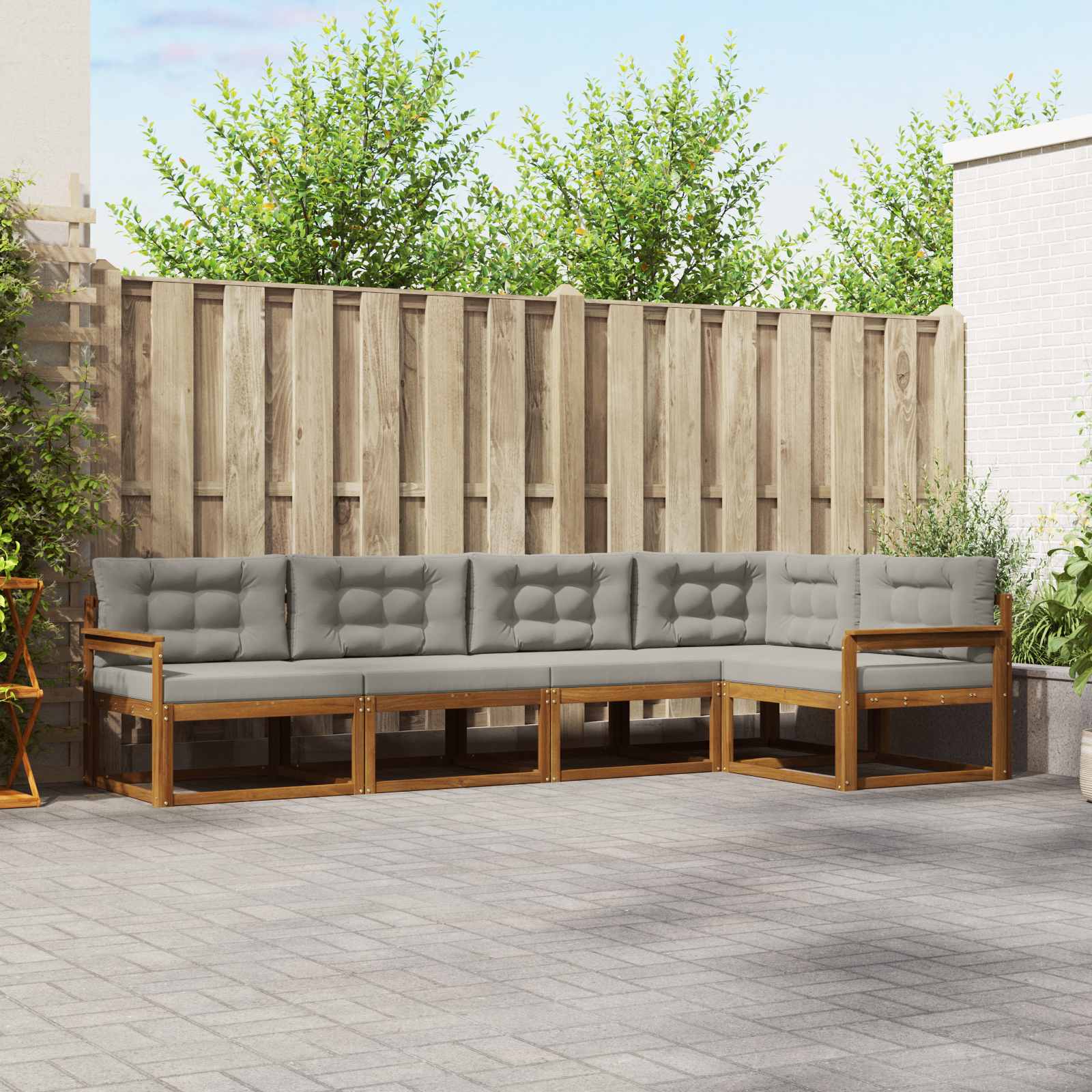 Buiten bankenset met kussen 5 pcs Naturel en lichtgrijs – afbeelding 1