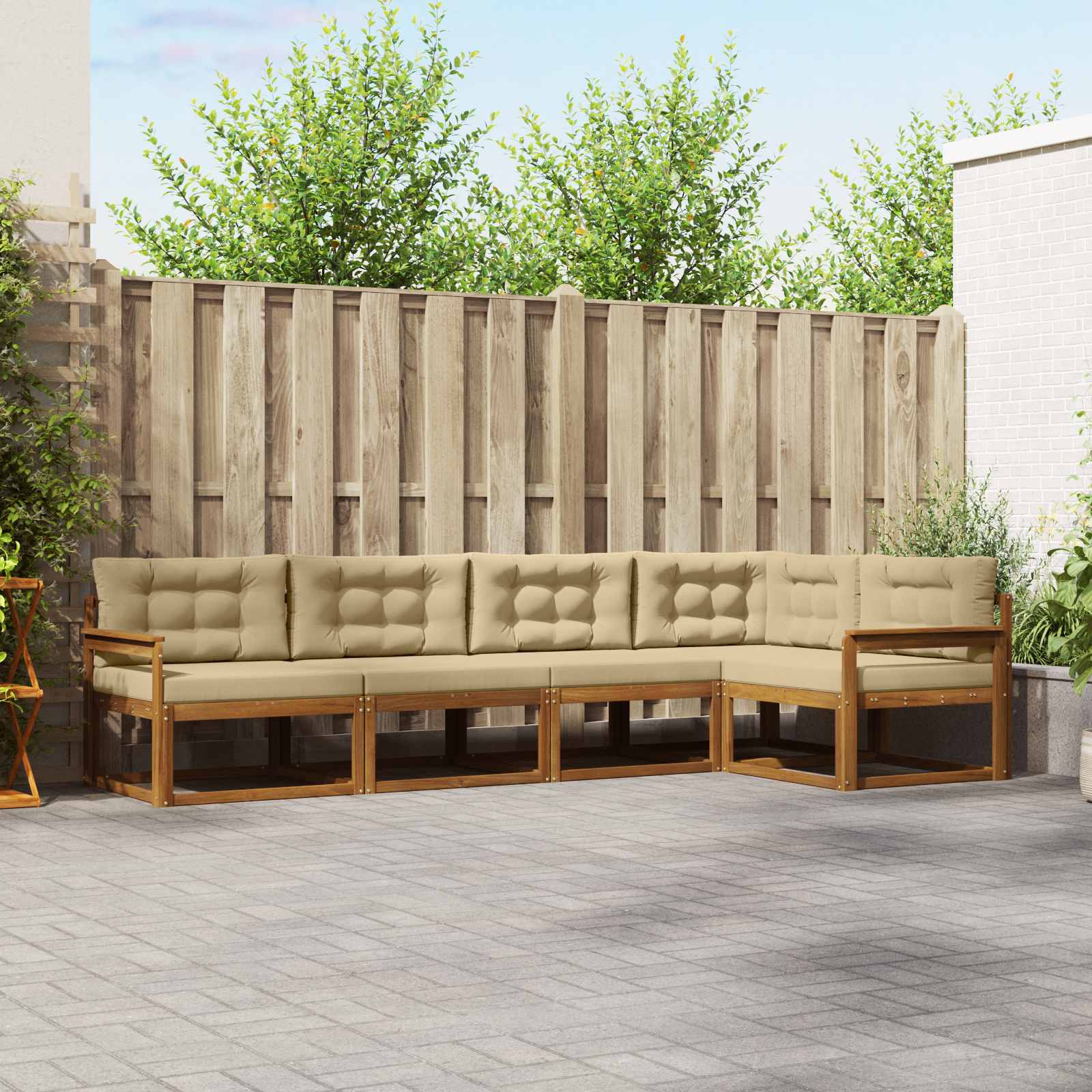 Buiten bankenset met kussen 5 pcs Natuurlijk en Beige