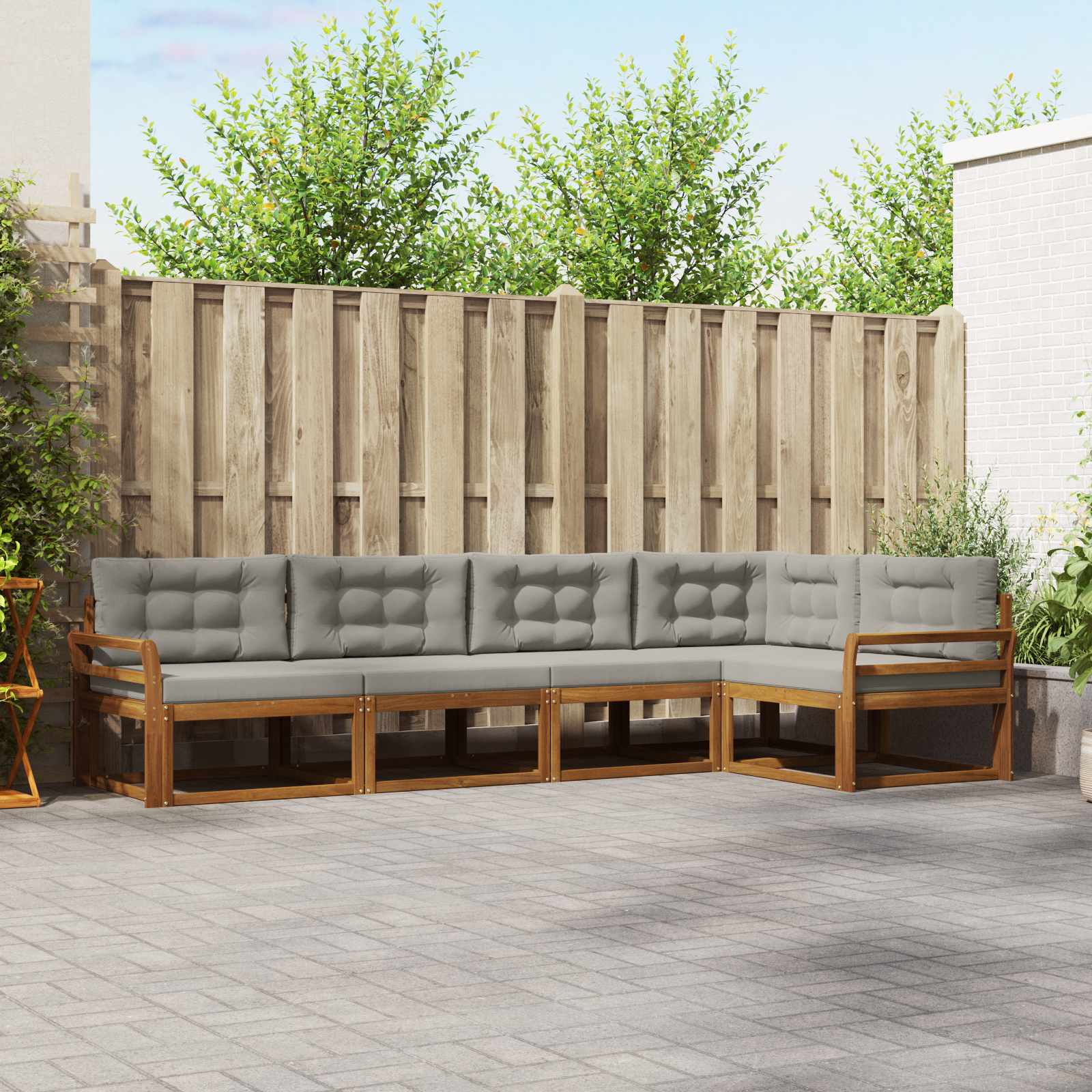 Buiten bankenset met kussen 5 pcs Naturel en lichtgrijs – afbeelding 1