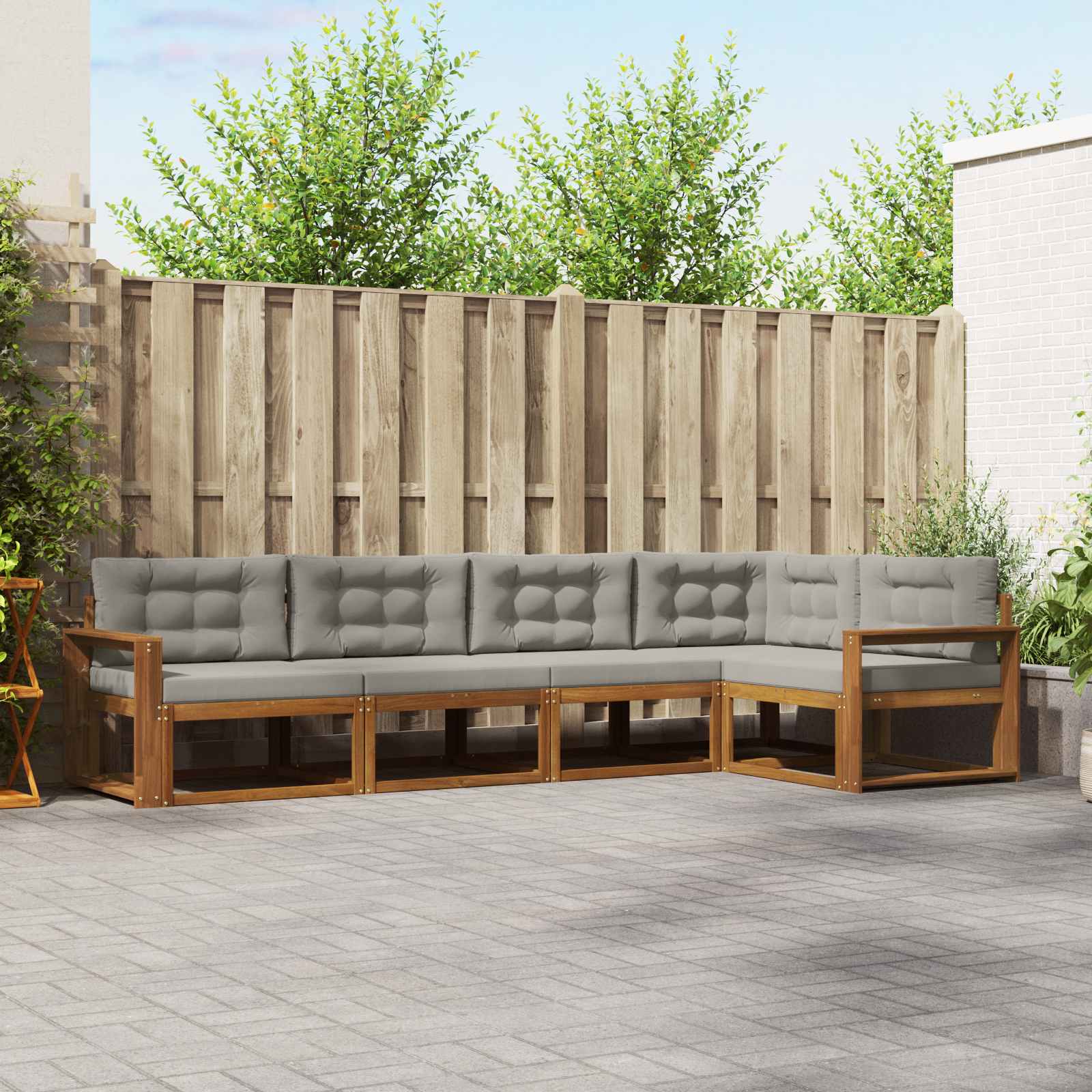 Buiten bankenset met kussen 5 pcs Naturel en lichtgrijs