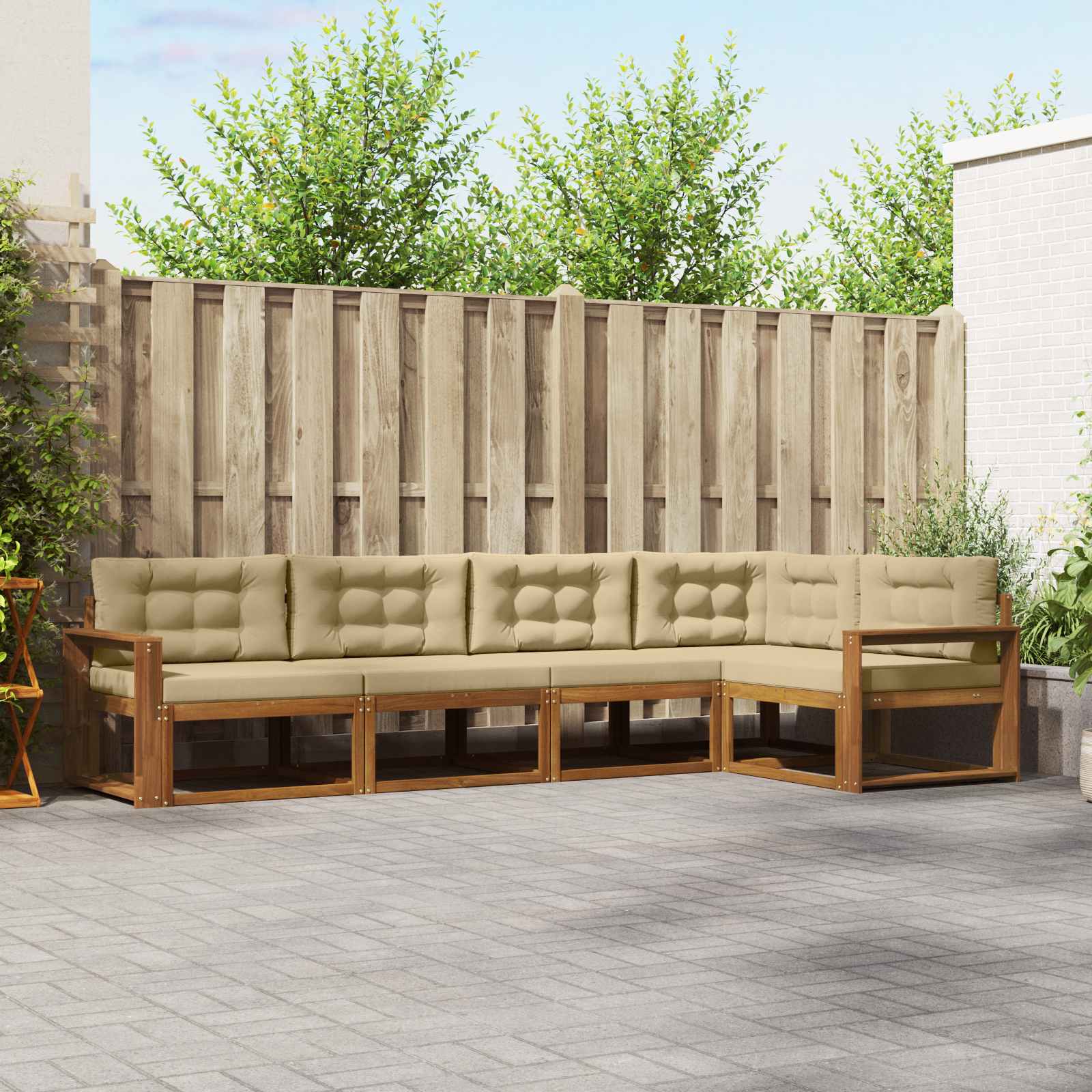 Buiten bankenset met kussen 5 pcs Natuurlijk en Beige – afbeelding 1