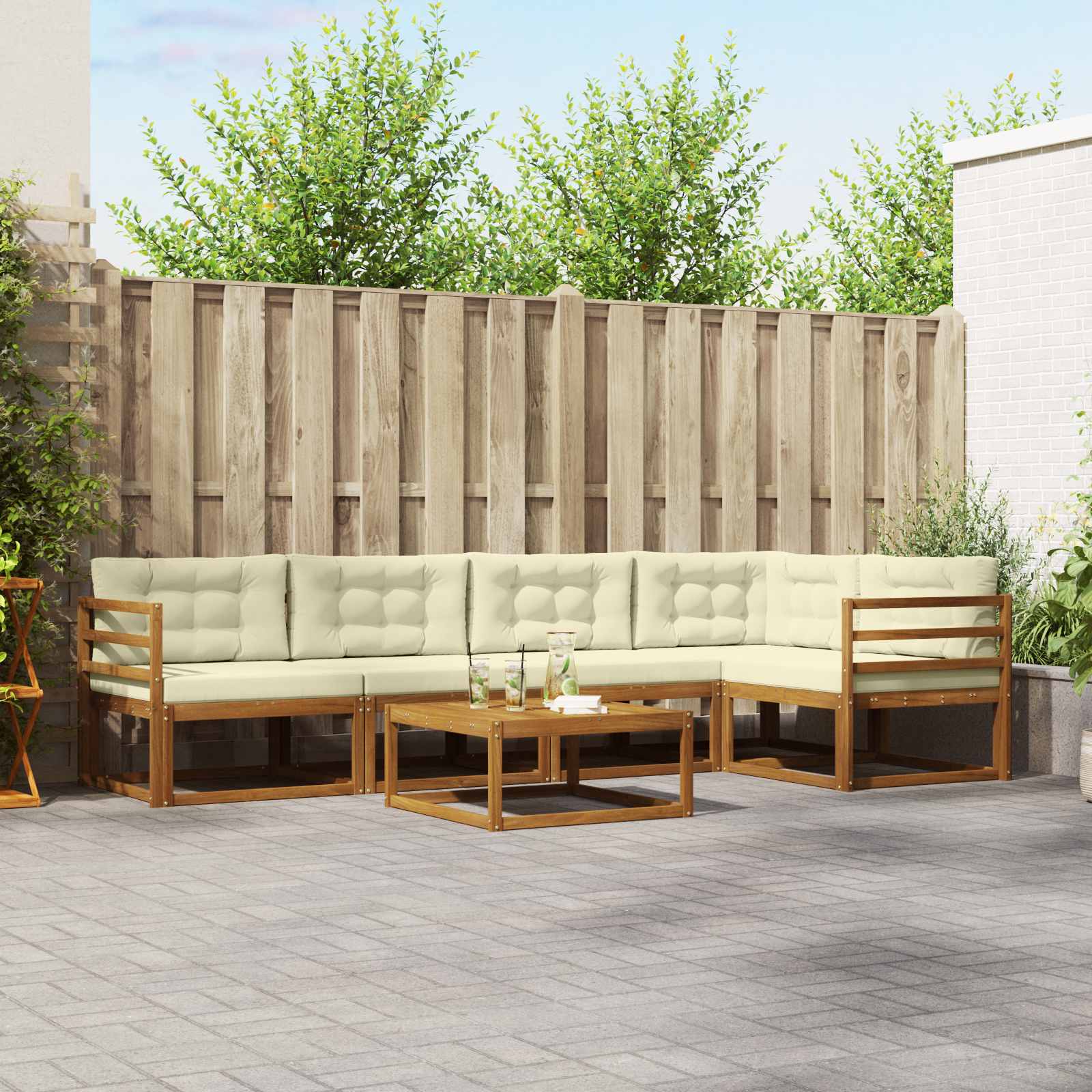 Buiten bankenset met kussen 6 pcs Natuurlijk en Crème