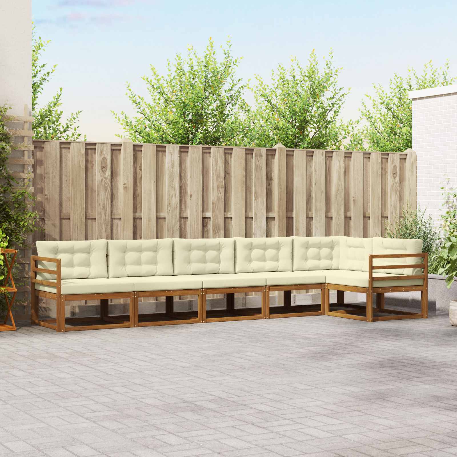 Buiten bankenset met kussen 6 pcs Natuurlijk en Crème
