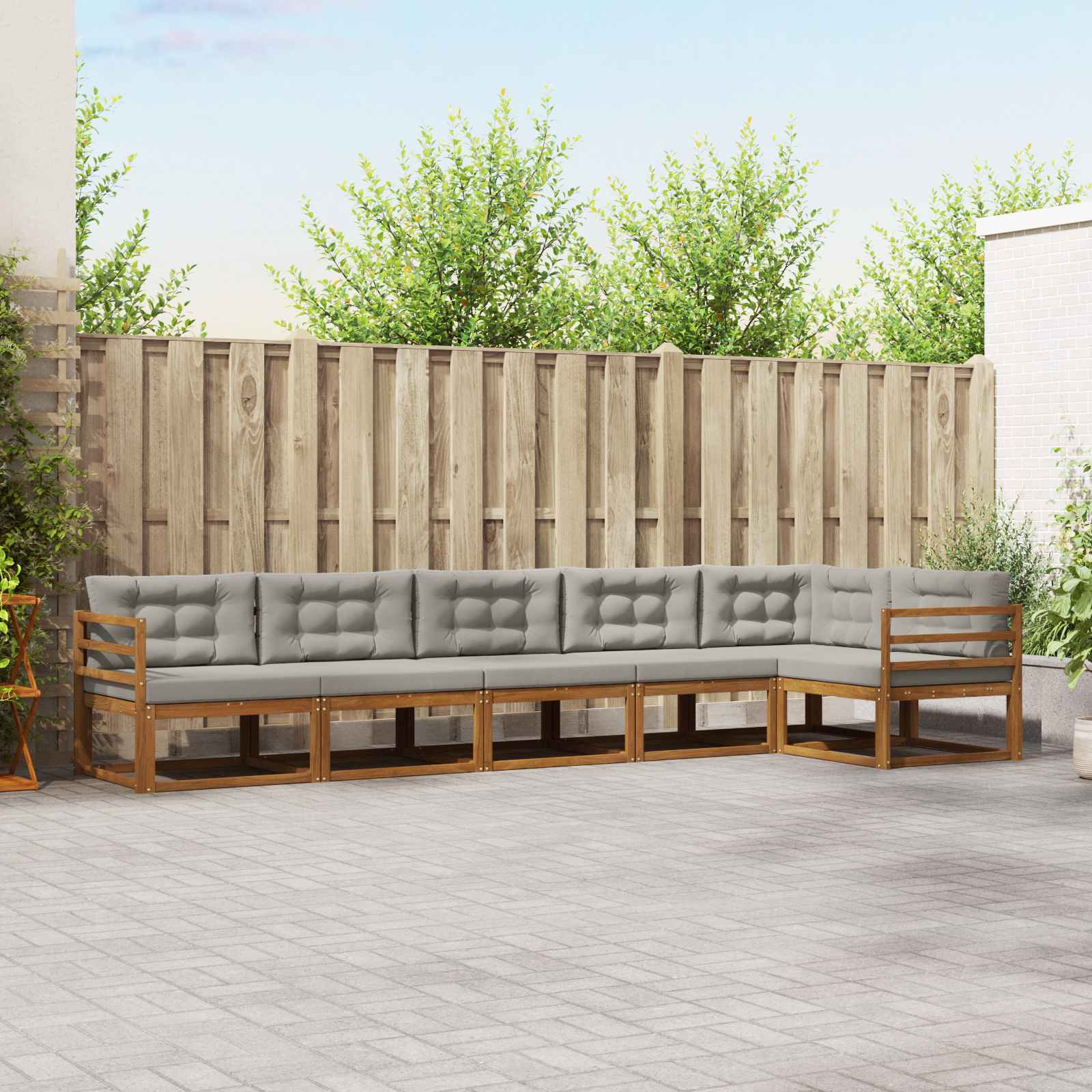 Buiten bankenset met kussen 6 pcs Naturel en lichtgrijs