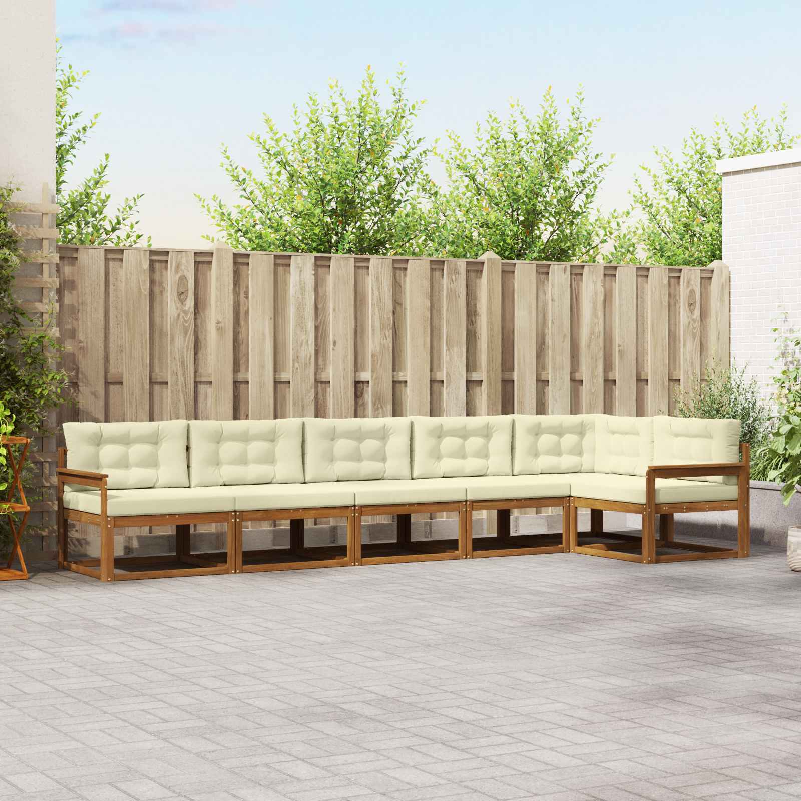 Buiten bankenset met kussen 6 pcs Natuurlijk en Crème – afbeelding 1