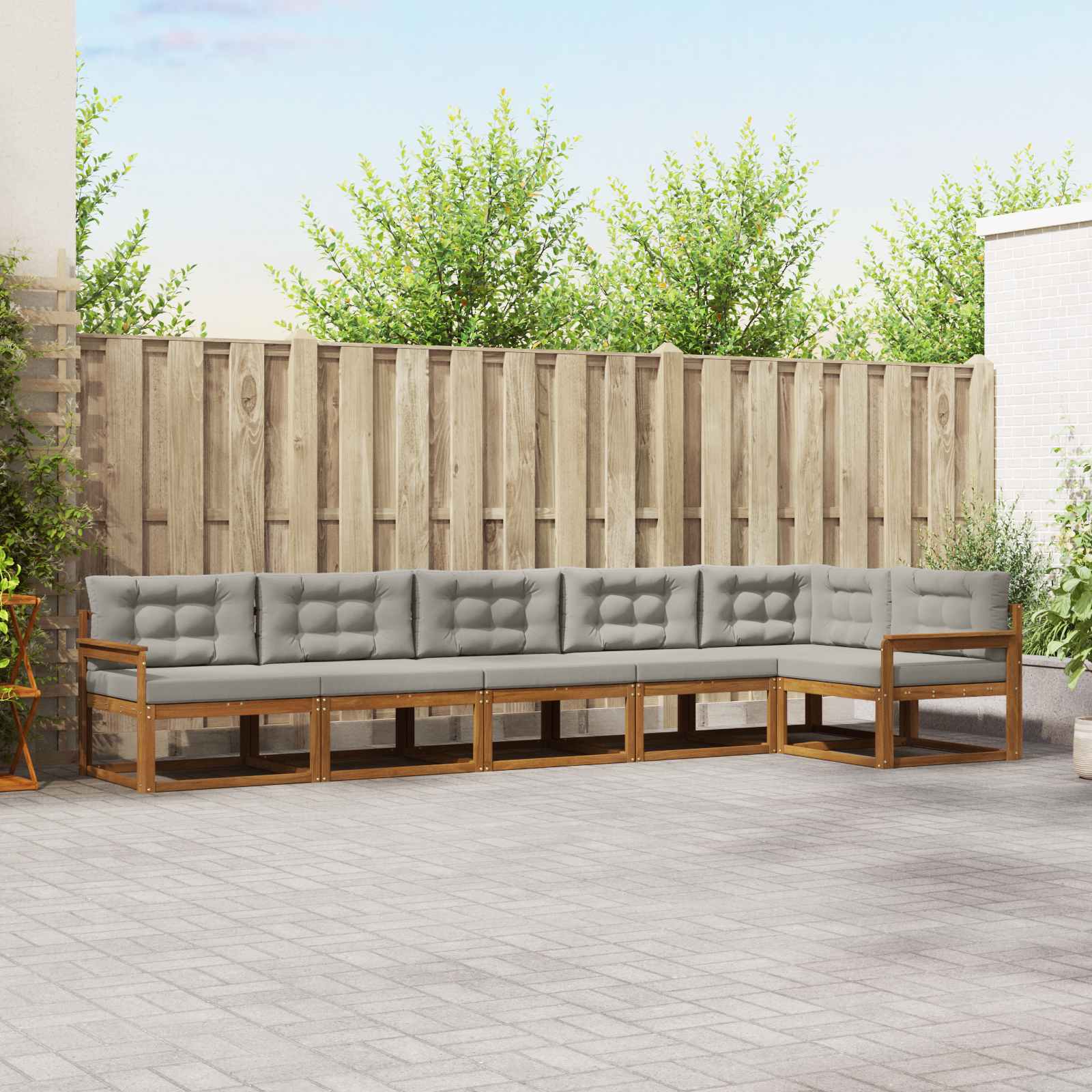 Buiten bankenset met kussen 6 pcs Naturel en lichtgrijs