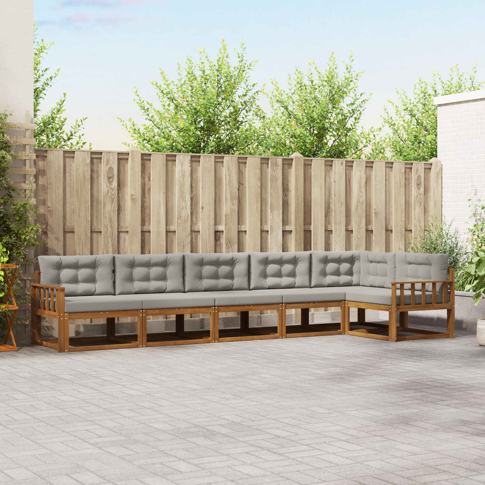 Buiten bankenset met kussen 6 pcs Naturel en lichtgrijs – afbeelding 1