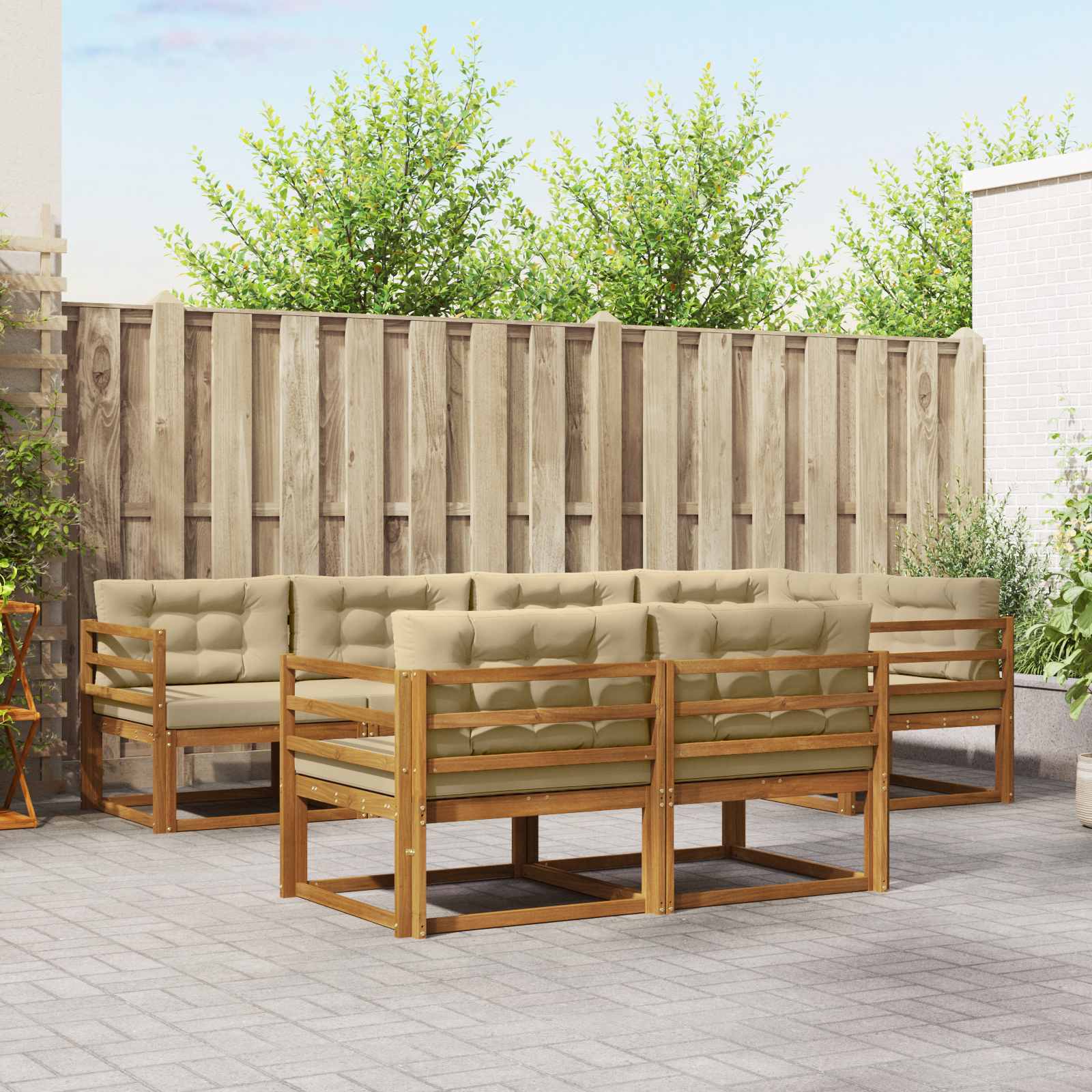 Buiten bankenset met kussen 7 pcs Natuurlijk en Beige – afbeelding 1