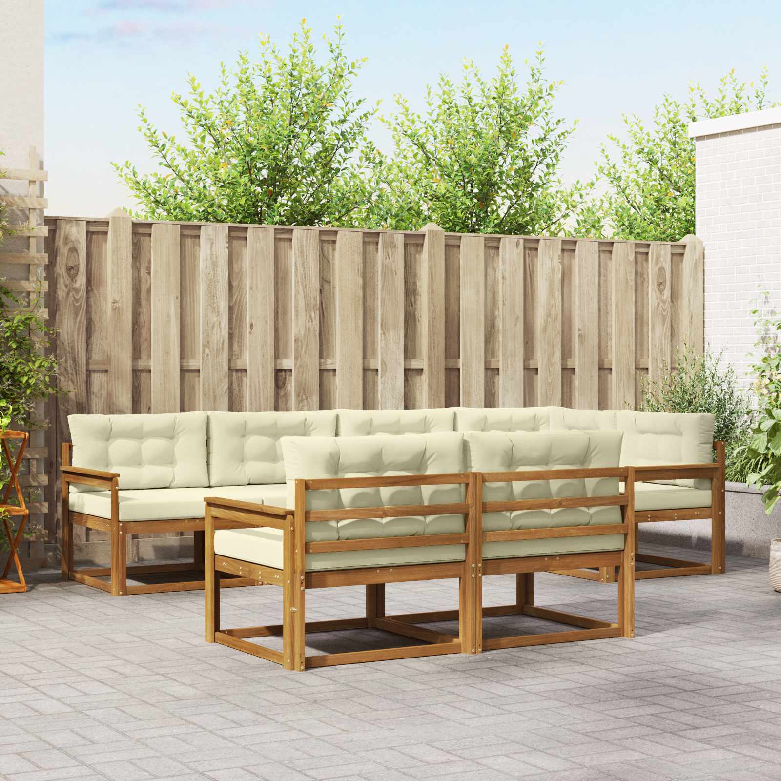 Buiten bankenset met kussen 7 pcs Natuurlijk en Crème
