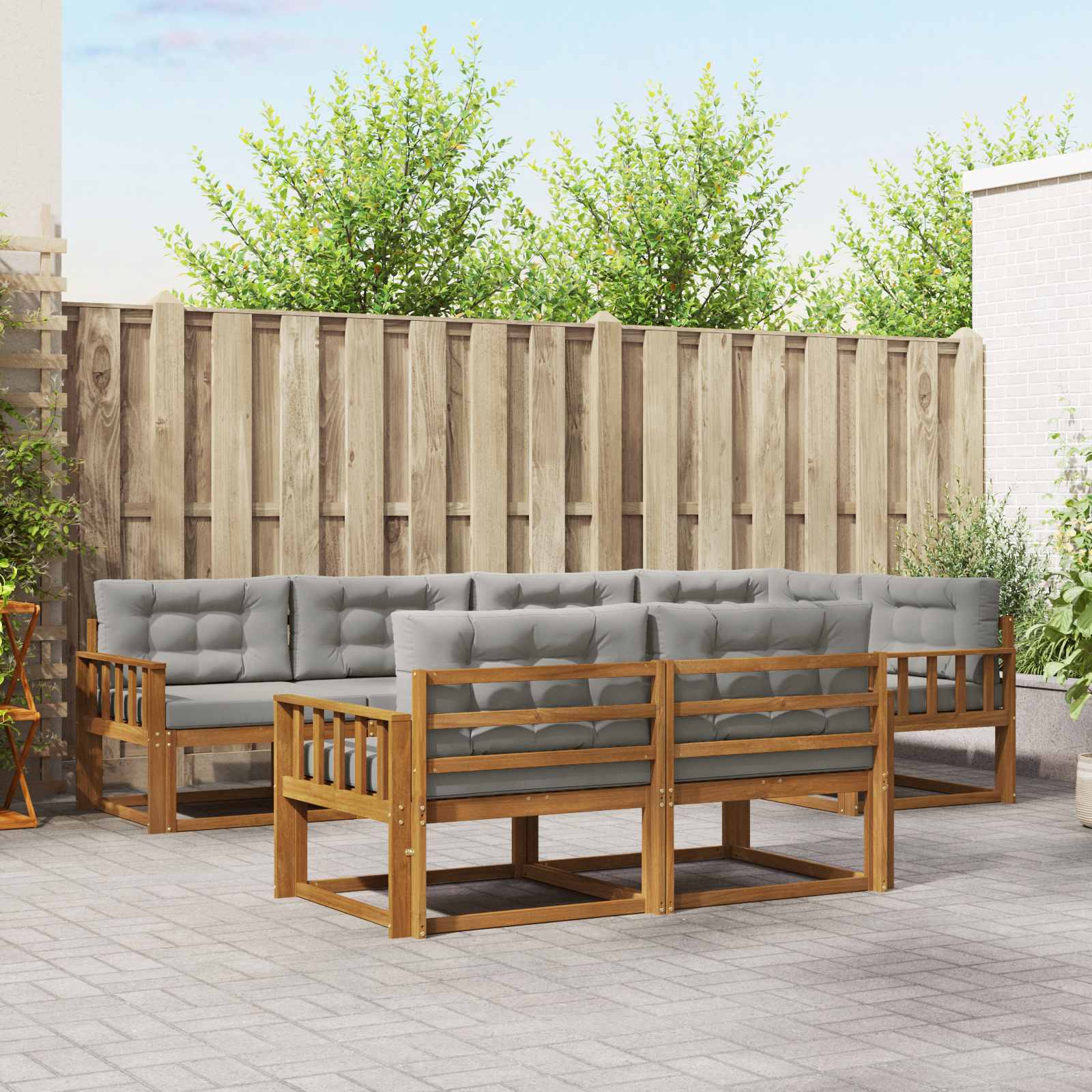 Buiten bankenset met kussen 7 pcs Naturel en lichtgrijs – afbeelding 1