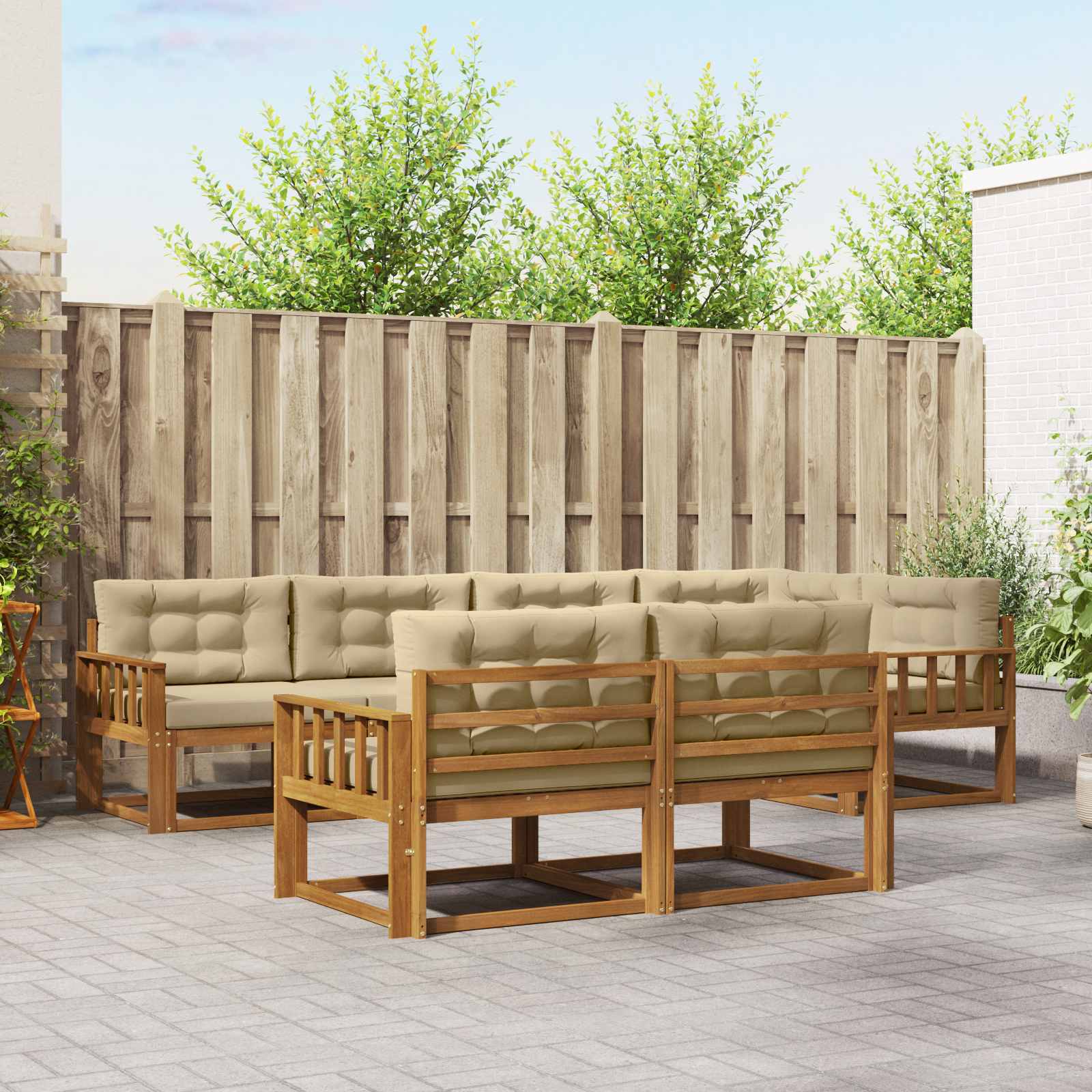 Buiten bankenset met kussen 7 pcs Natuurlijk en Beige – afbeelding 1