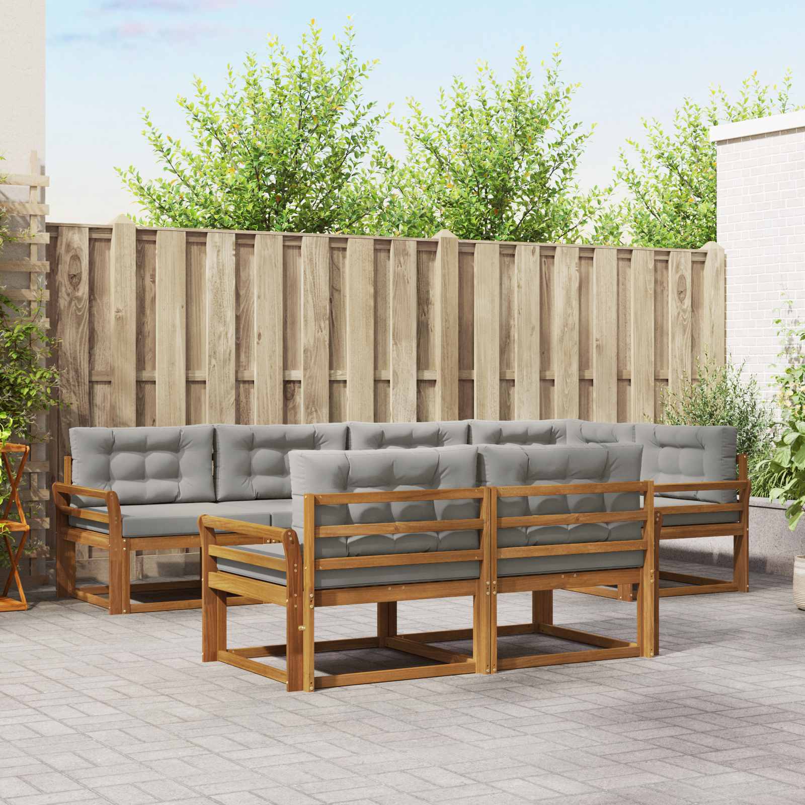 Buiten bankenset met kussen 7 pcs Naturel en lichtgrijs