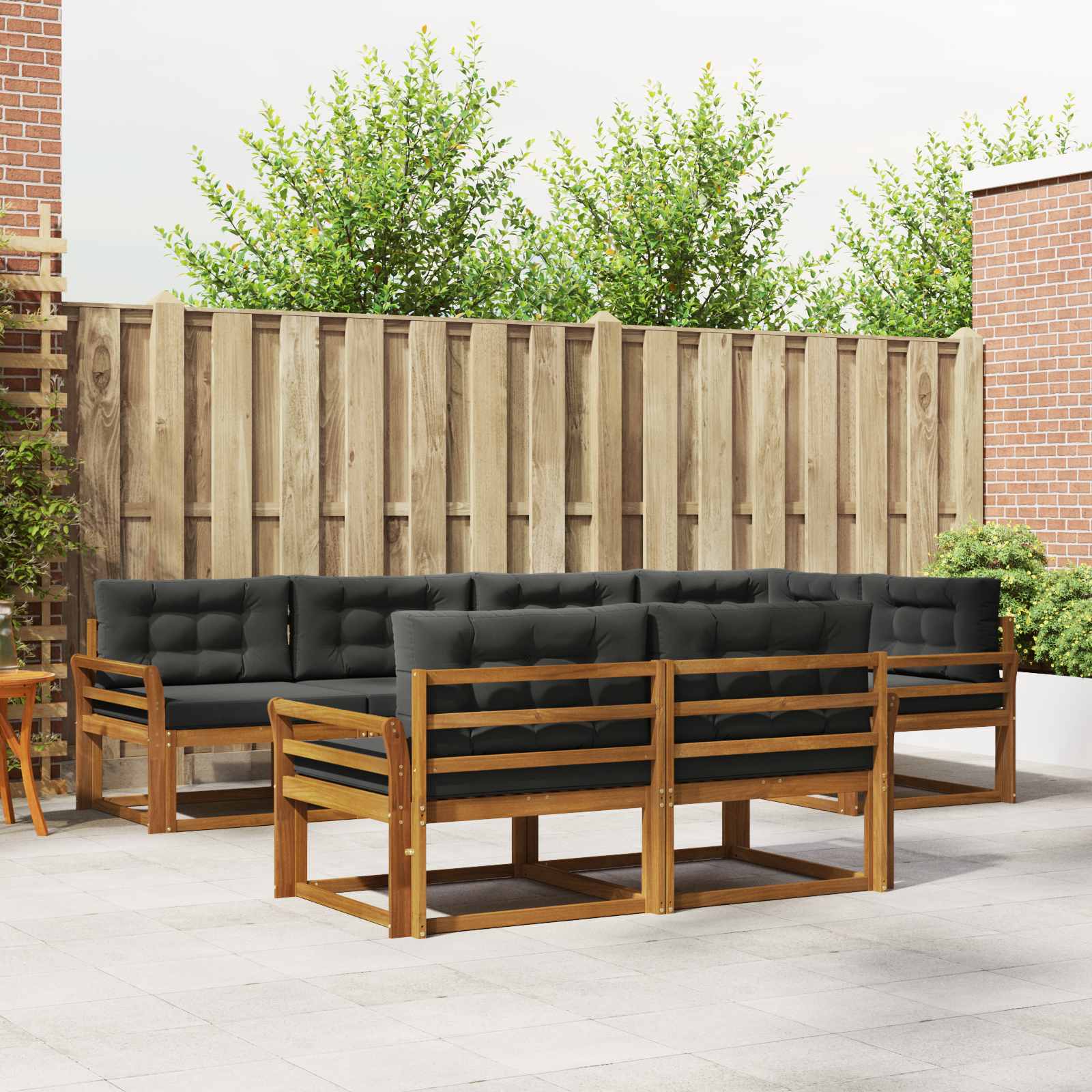Buiten bankenset met kussen 7 pcs Natuurlijk en Antraciet