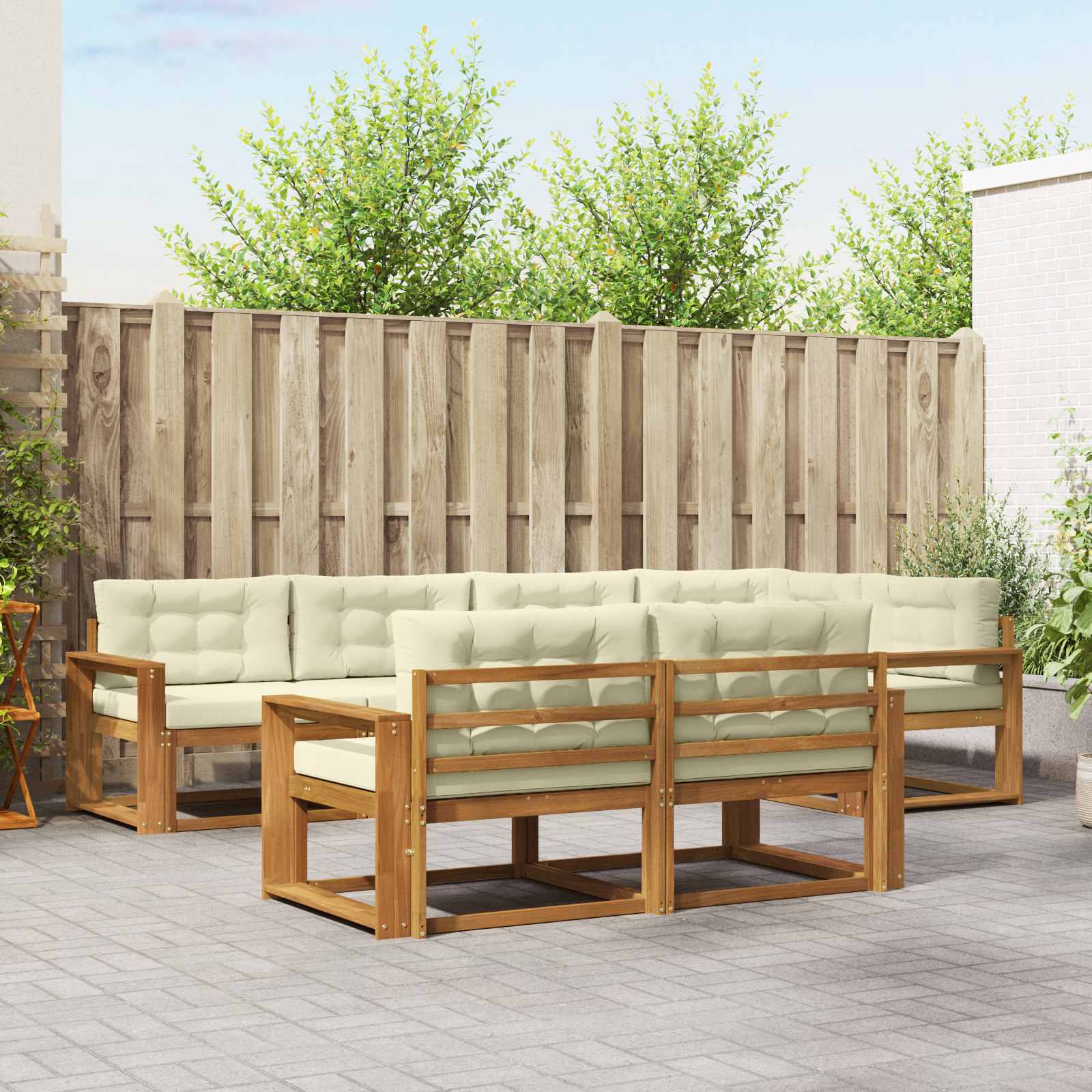 Buiten bankenset met kussen 7 pcs Natuurlijk en Crème – afbeelding 1