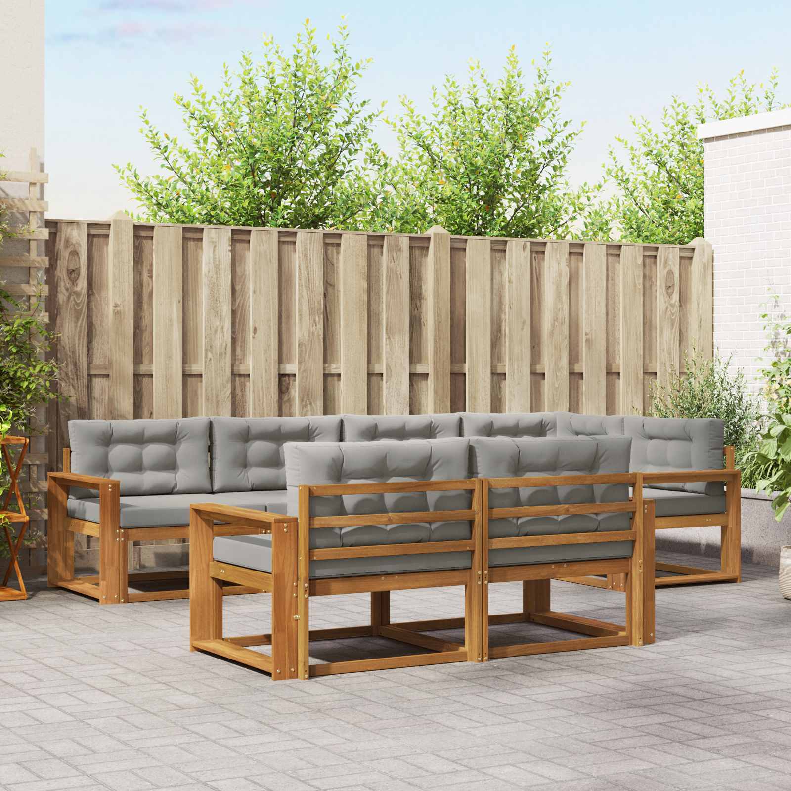 Buiten bankenset met kussen 7 pcs Naturel en lichtgrijs