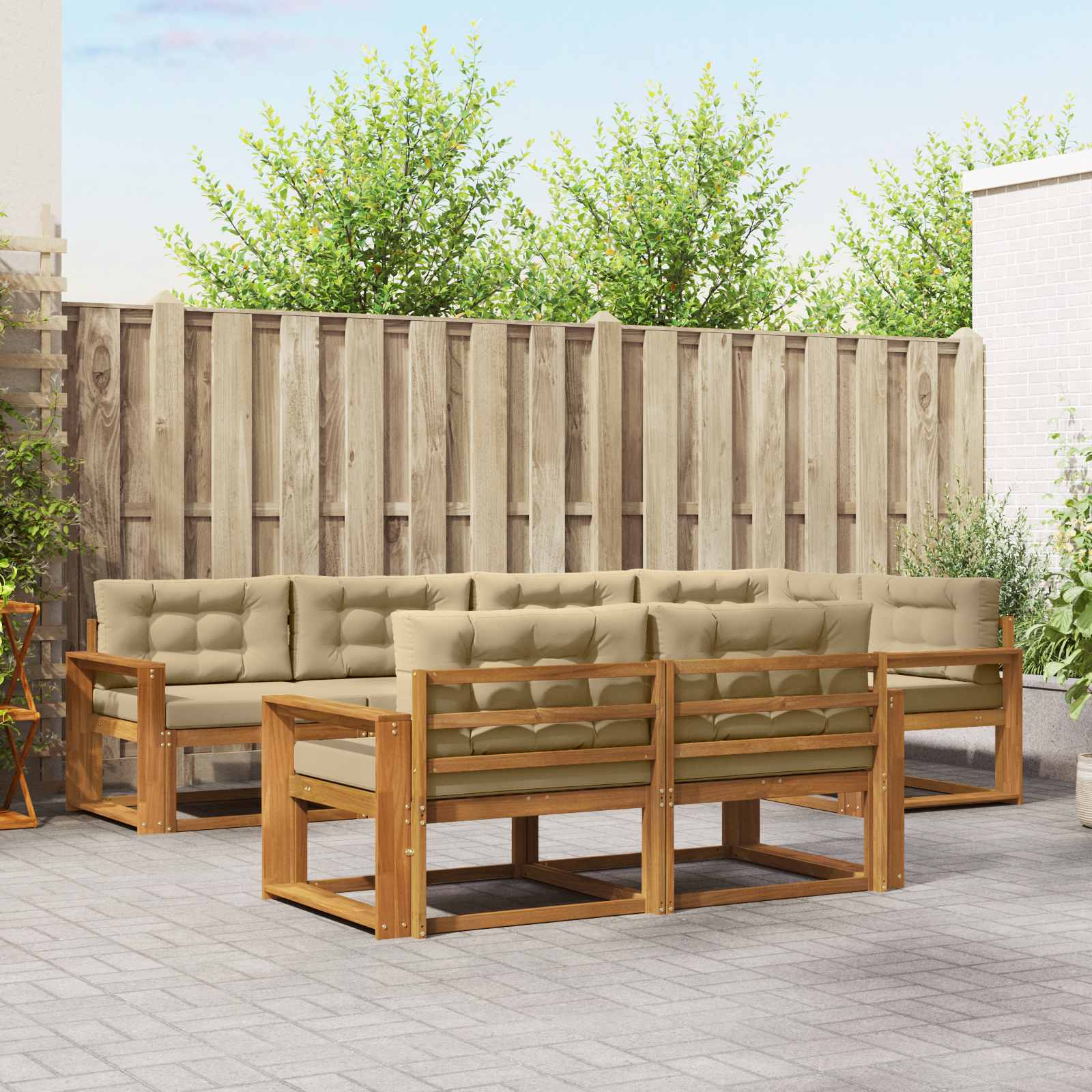 Buiten bankenset met kussen 7 pcs Natuurlijk en Beige