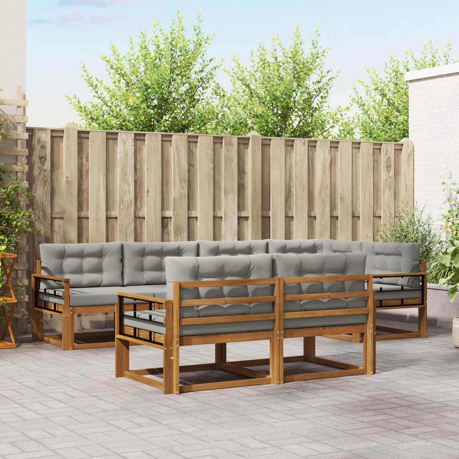 Buiten bankenset met kussen 7 pcs Naturel en lichtgrijs