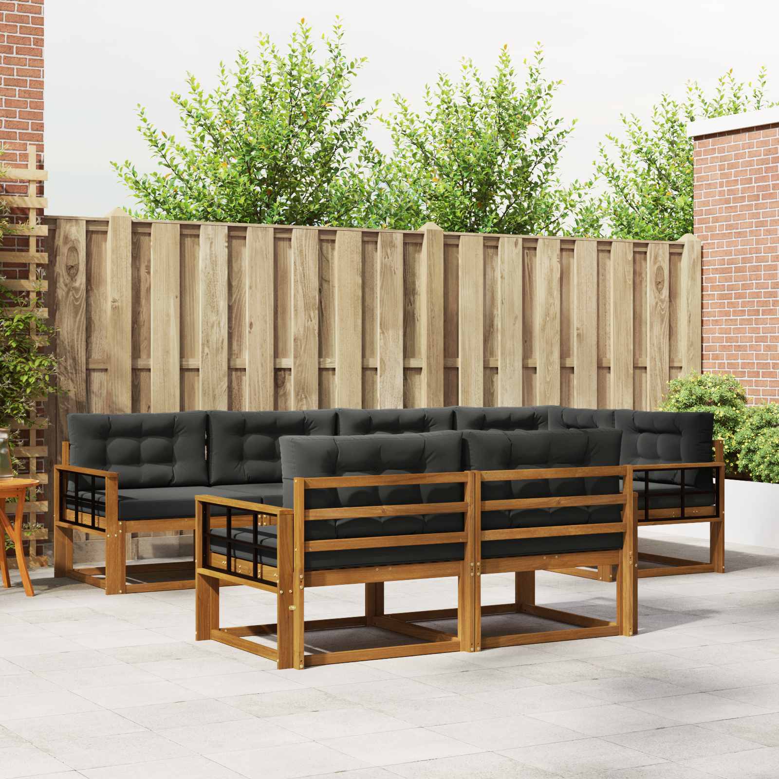 Buiten bankenset met kussen 7 pcs Natuurlijk en Antraciet