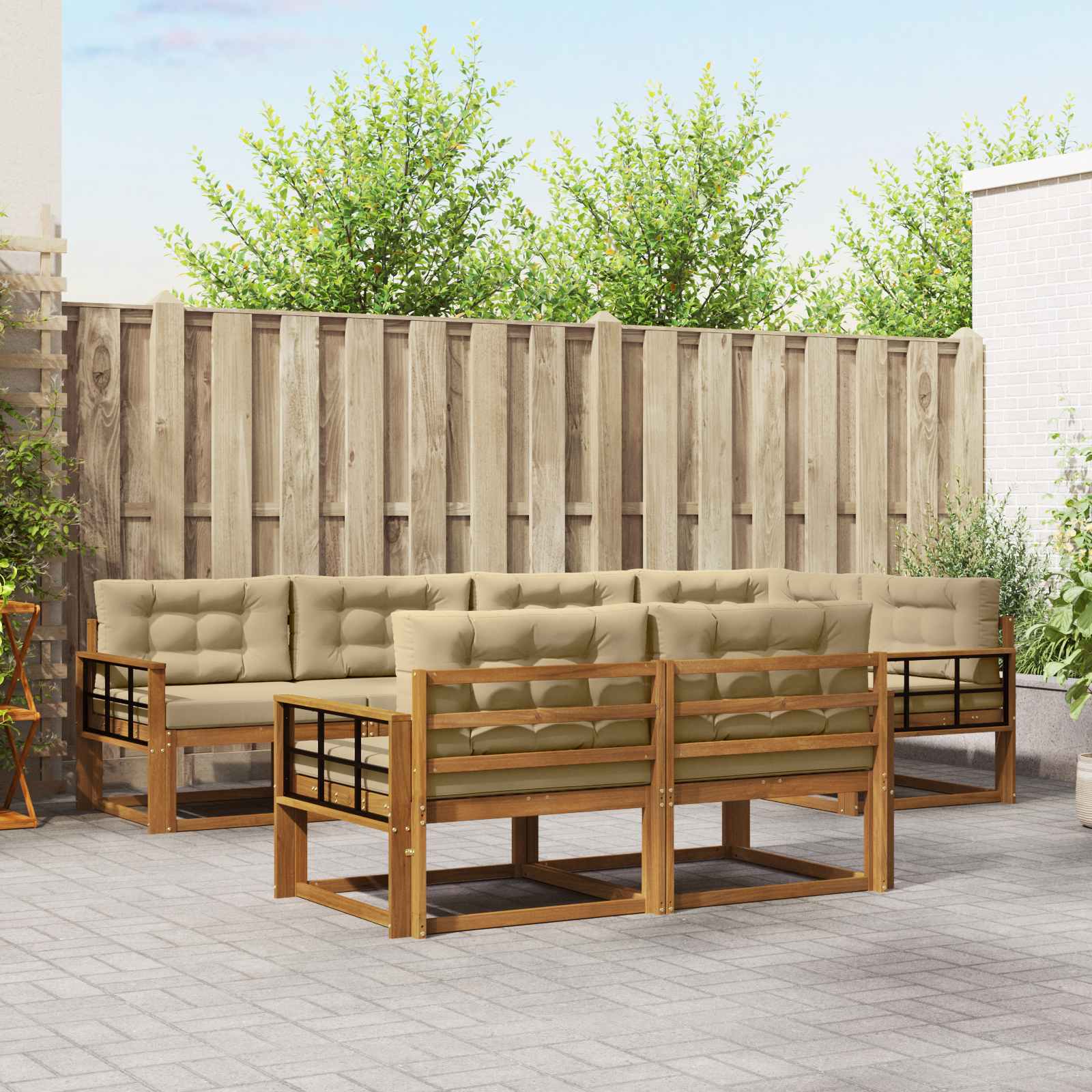 Buiten bankenset met kussen 7 pcs Natuurlijk en Beige – afbeelding 1