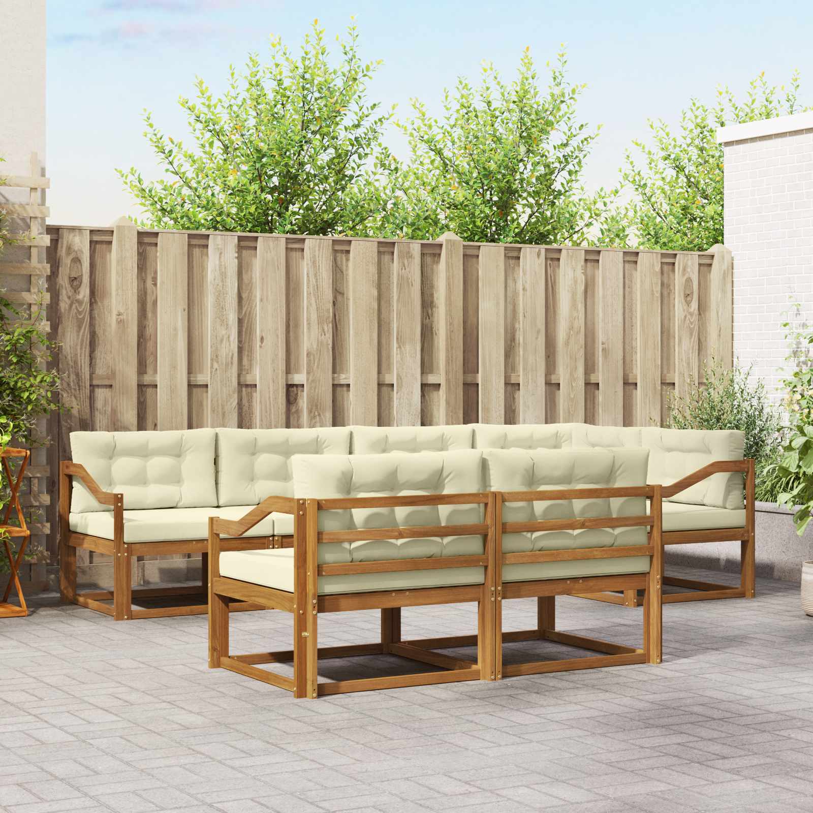 Buiten bankenset met kussen 7 pcs Natuurlijk en Crème – afbeelding 1