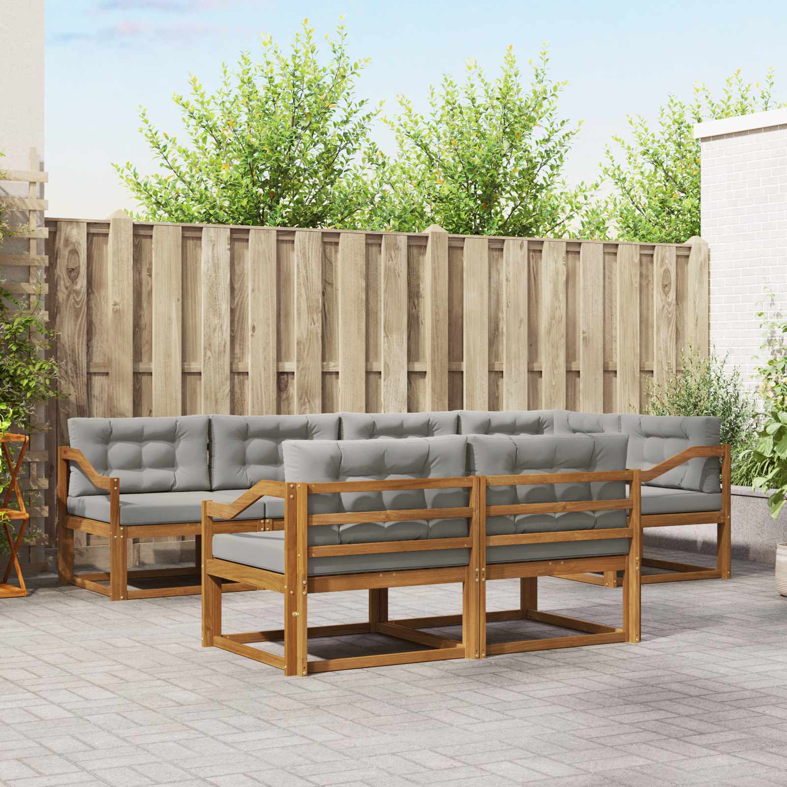 Buiten bankenset met kussen 7 pcs Naturel en lichtgrijs