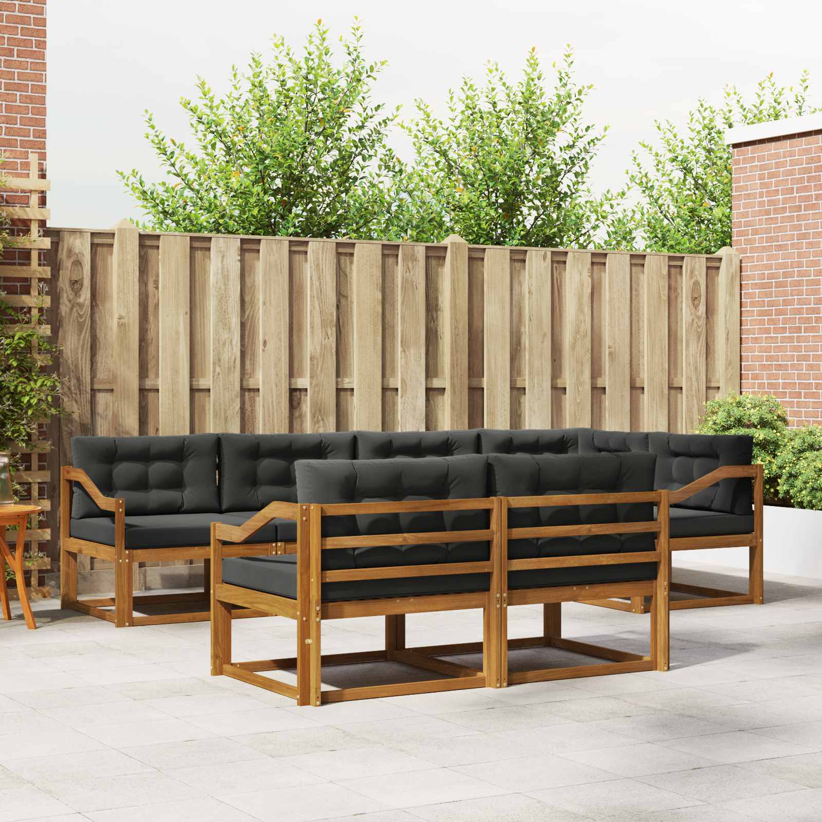 Buiten bankenset met kussen 7 pcs Natuurlijk en Antraciet