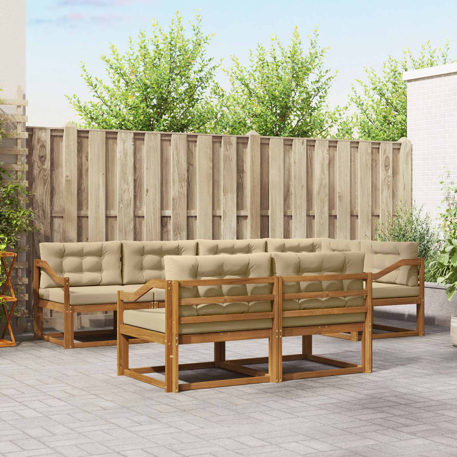 Buiten bankenset met kussen 7 pcs Natuurlijk en Beige – afbeelding 1