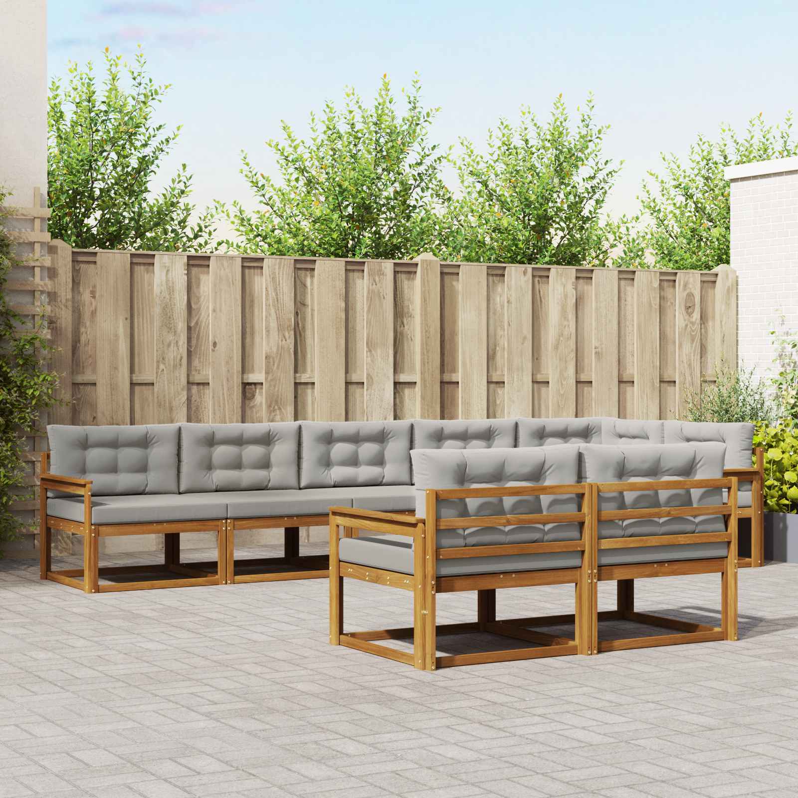 Buiten bankenset met kussen 8 pcs Natuurlijk en Lichtgrijs – afbeelding 1