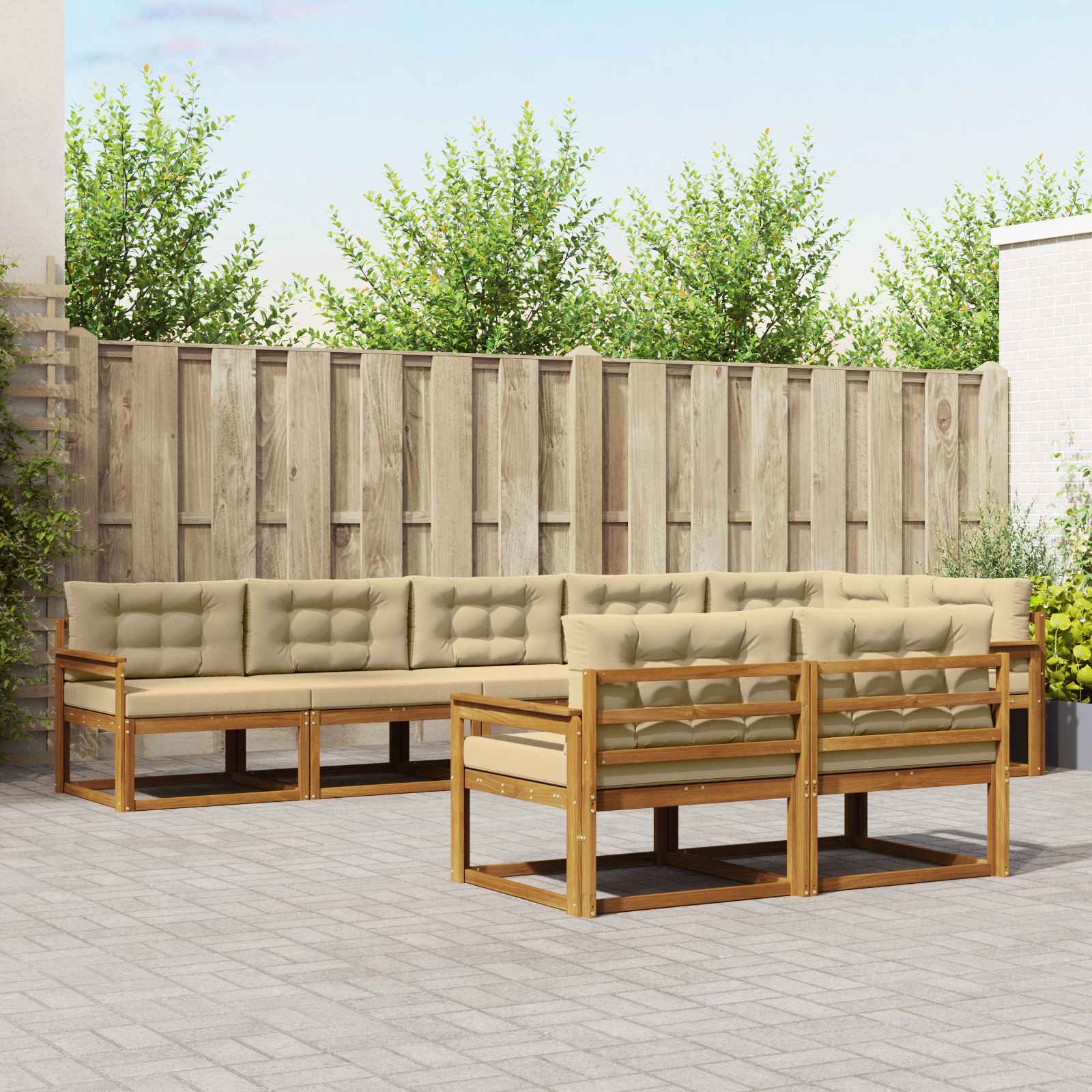 Buiten bankenset met kussen 8 pcs Natuurlijk en Beige