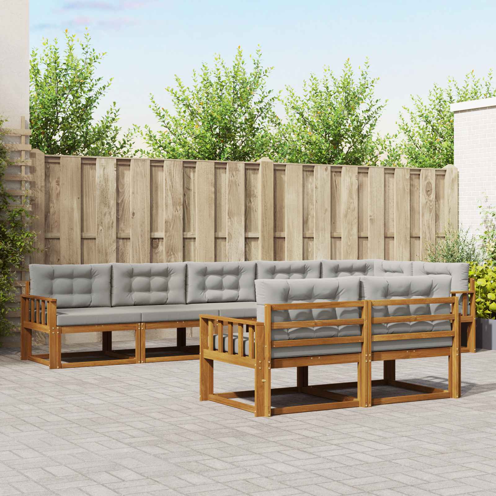 Buiten bankenset met kussen 8 pcs Natuurlijk en Lichtgrijs – afbeelding 1
