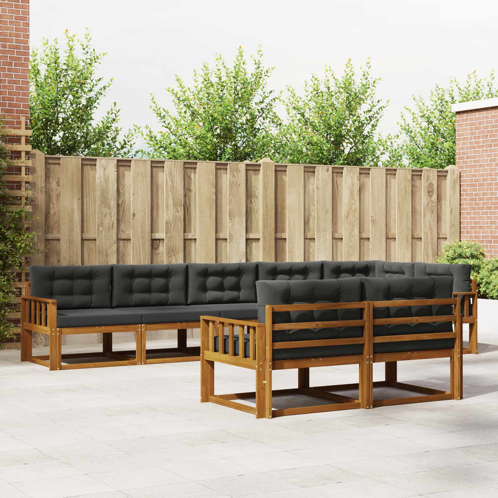 Buiten bankenset met kussen 8 pcs Natuurlijk en Antraciet – afbeelding 1