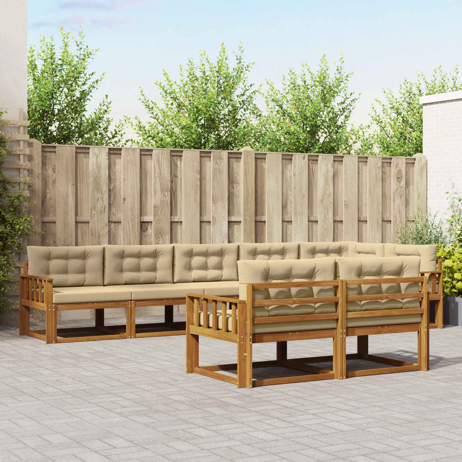 Buiten bankenset met kussen 8 pcs Natuurlijk en Beige – afbeelding 1