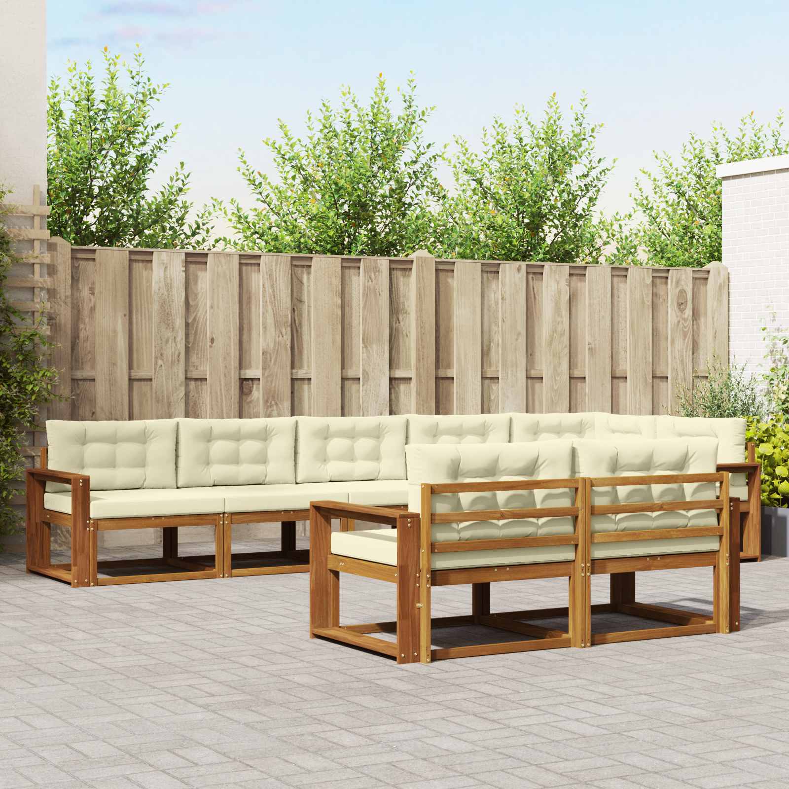 Buiten bankenset met kussen 8 pcs Natuurlijk en Crème