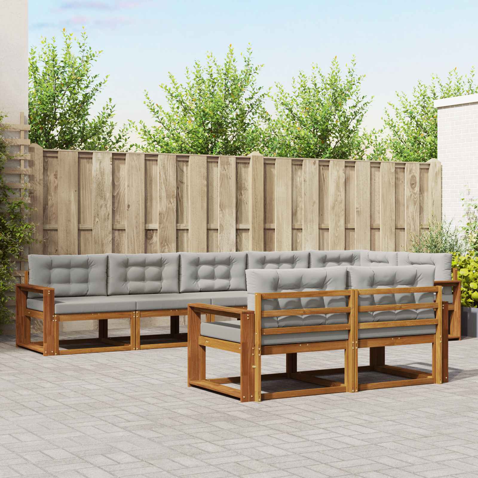 Buiten bankenset met kussen 8 pcs Natuurlijk en Lichtgrijs