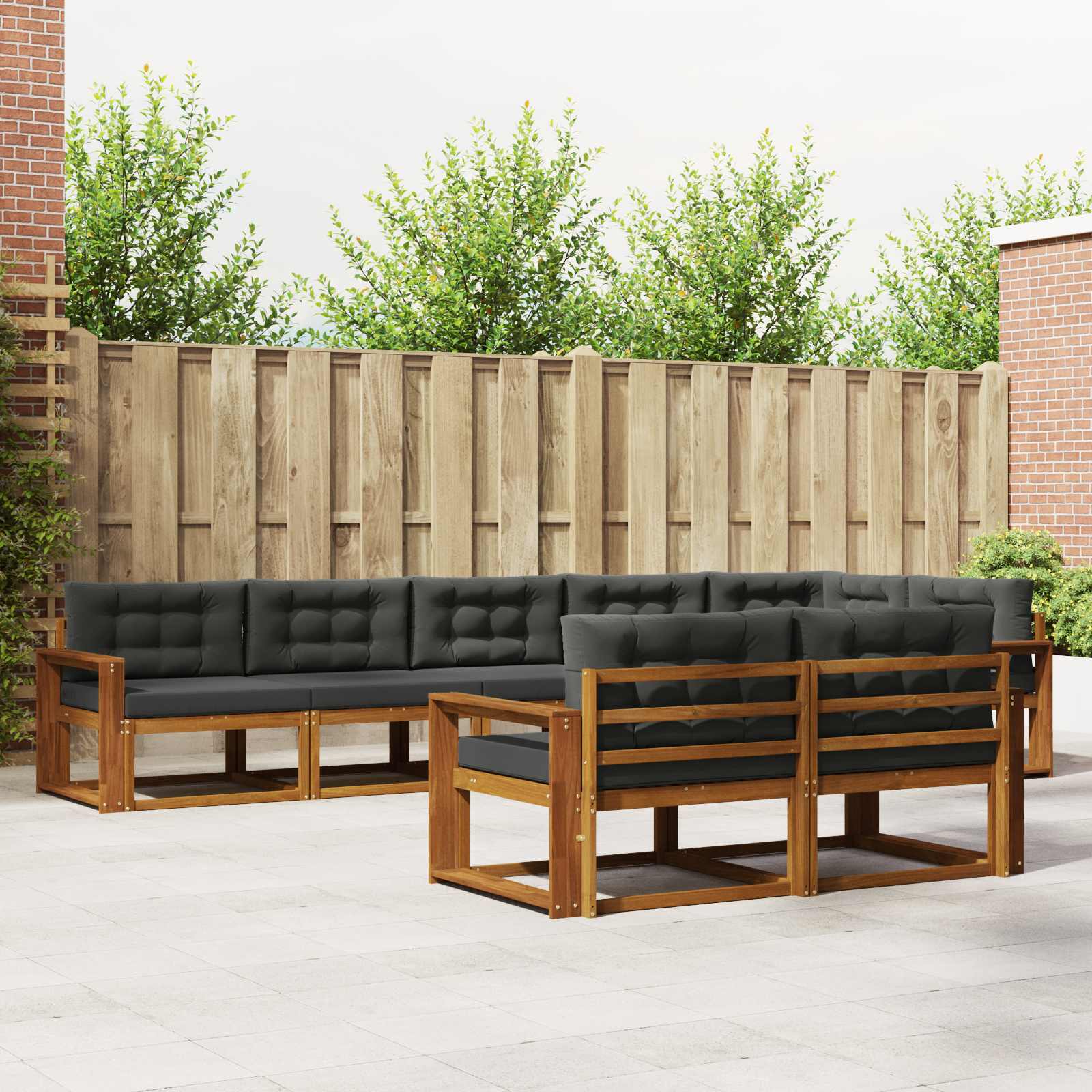 Buiten bankenset met kussen 8 pcs Natuurlijk en Antraciet
