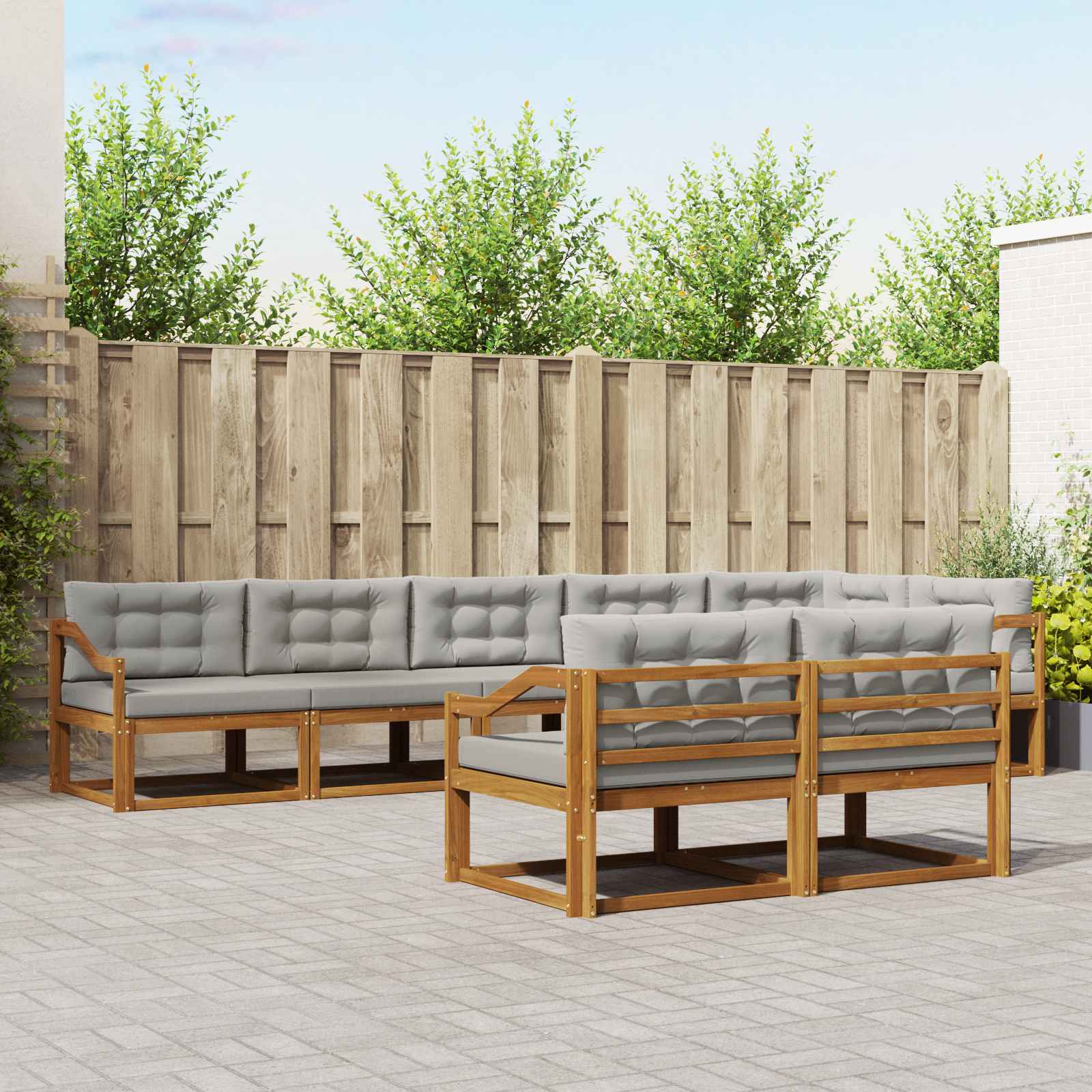 Buiten bankenset met kussen 8 pcs Natuurlijk en Lichtgrijs – afbeelding 1