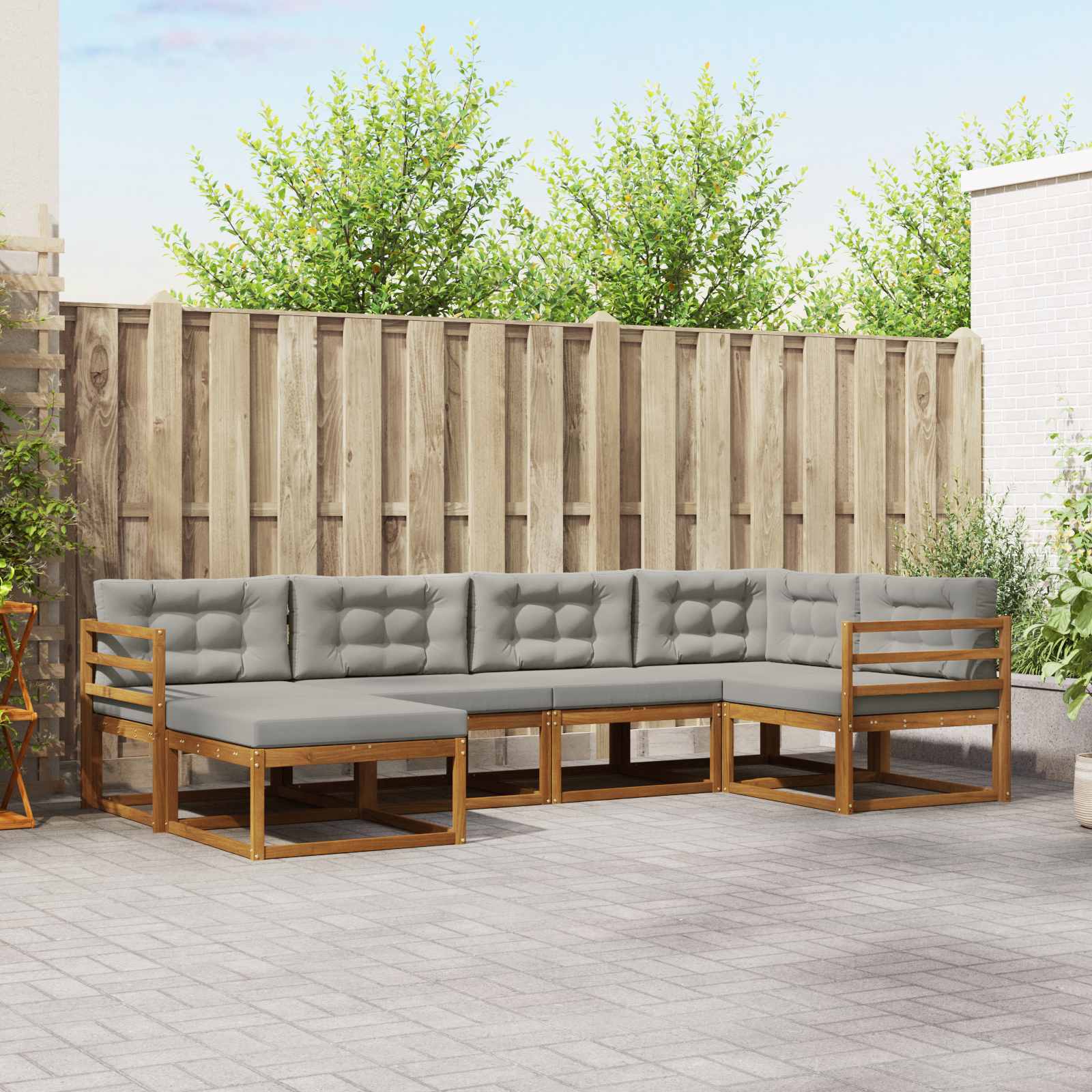 Buiten bankenset met kussen 6 pcs Naturel en lichtgrijs – afbeelding 1