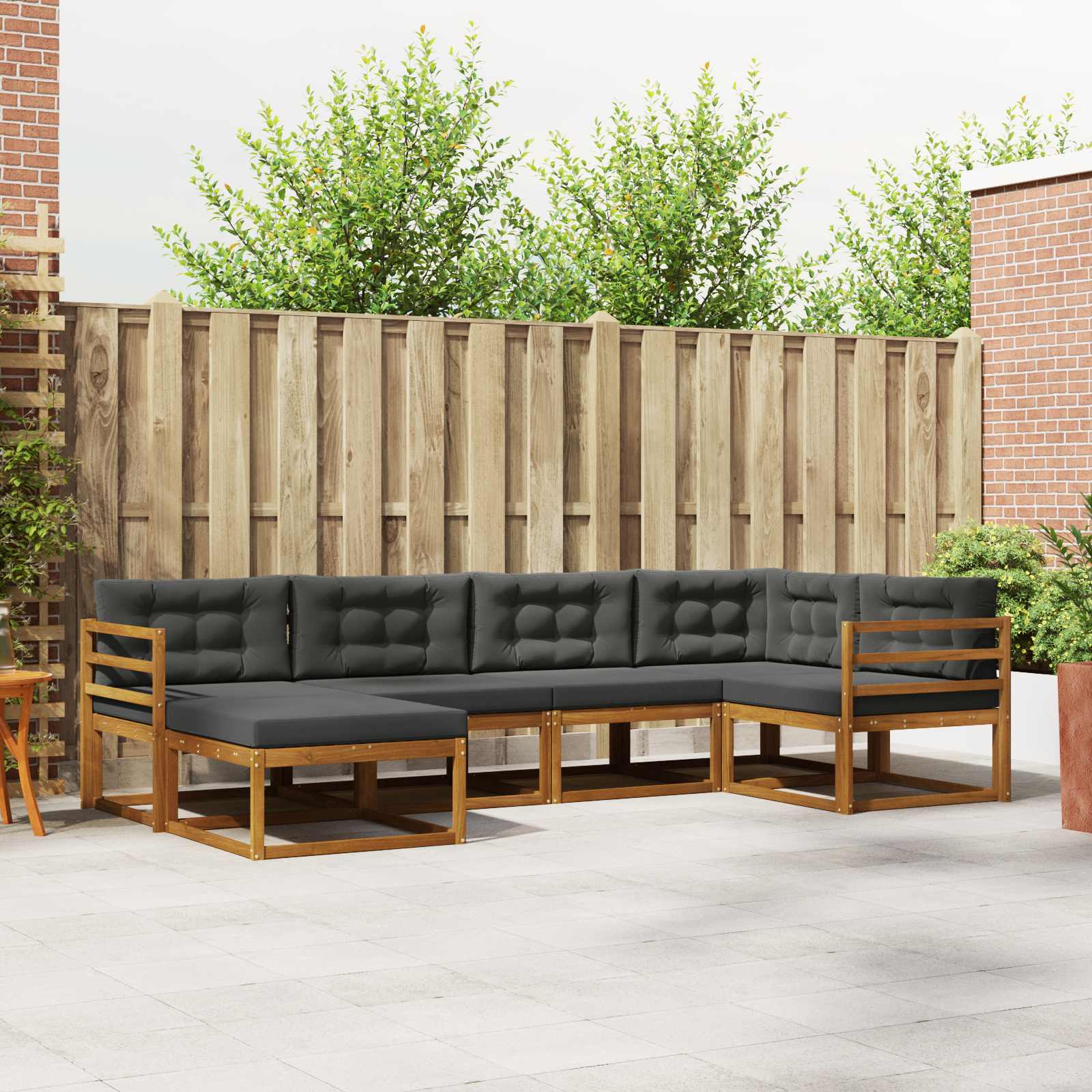 Buiten bankenset met kussen 6 pcs Natuurlijk en Antraciet