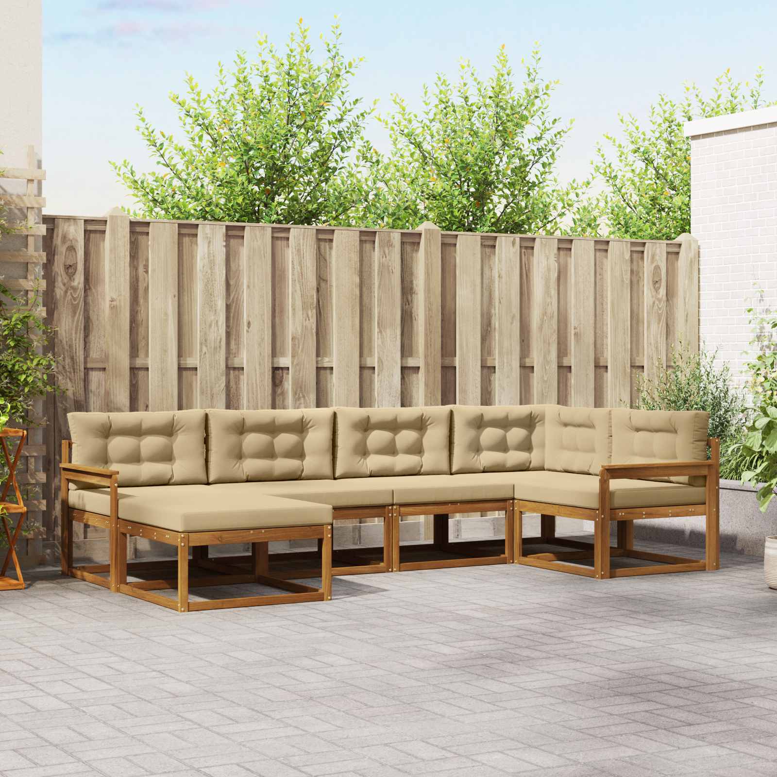 Buiten bankenset met kussen 6 pcs Natuurlijk en Beige – afbeelding 1