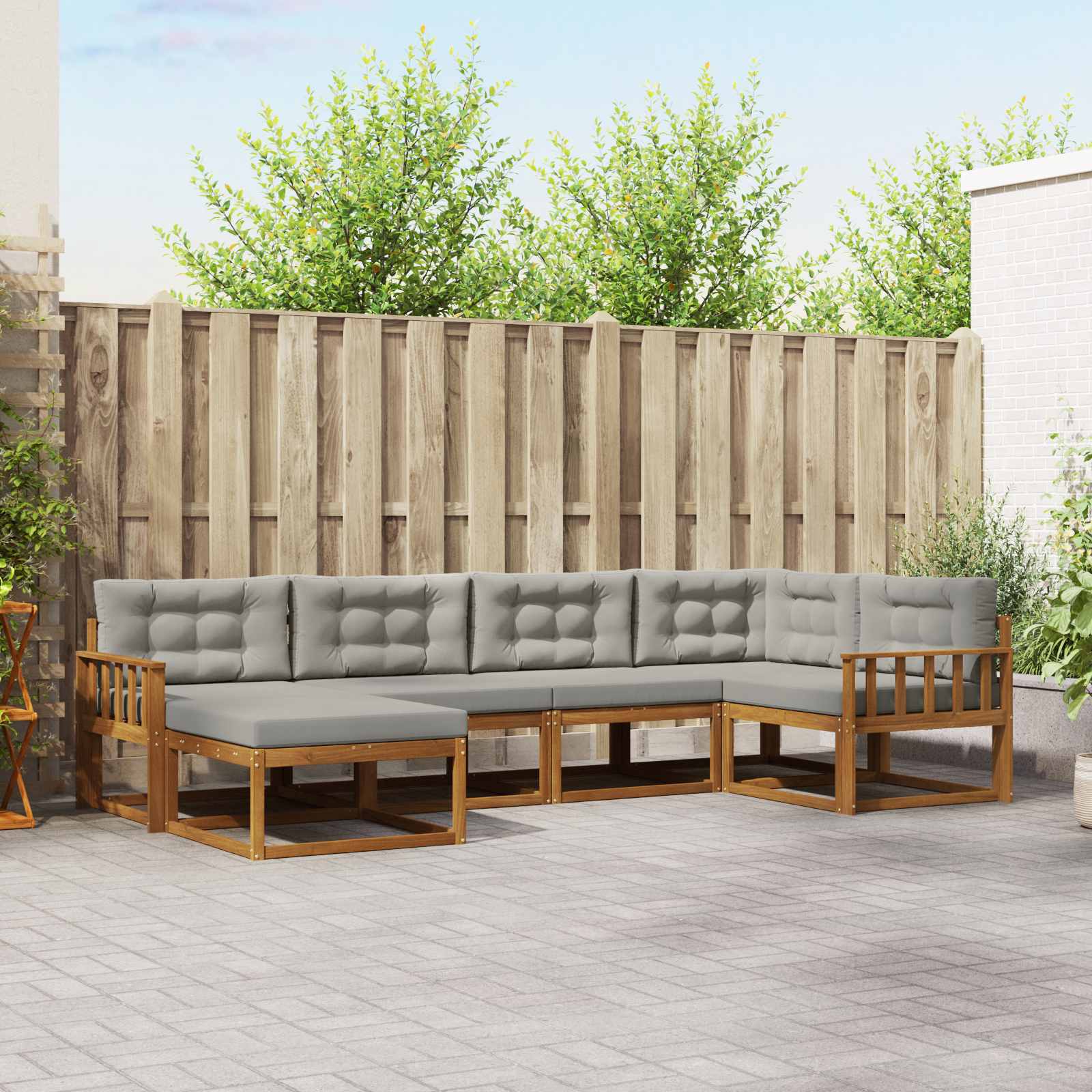 Buiten bankenset met kussen 6 pcs Naturel en lichtgrijs – afbeelding 1