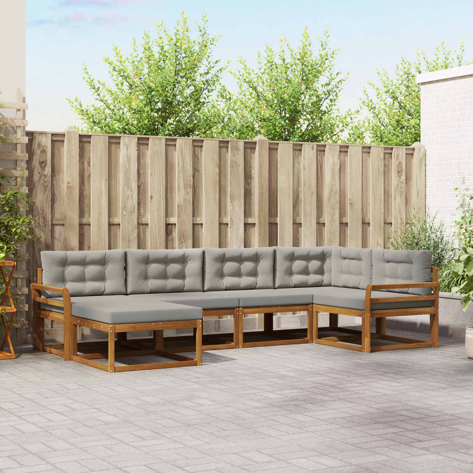 Buiten bankenset met kussen 6 pcs Naturel en lichtgrijs – afbeelding 1