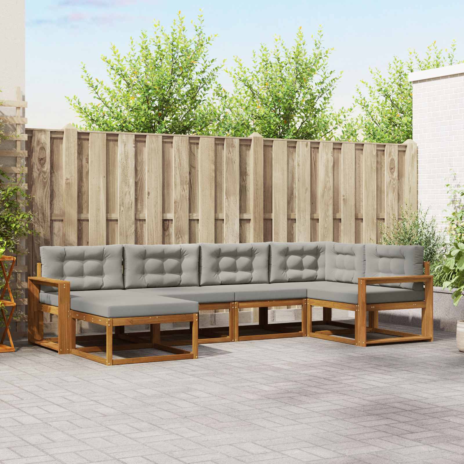 Buiten bankenset met kussen 6 pcs Naturel en lichtgrijs