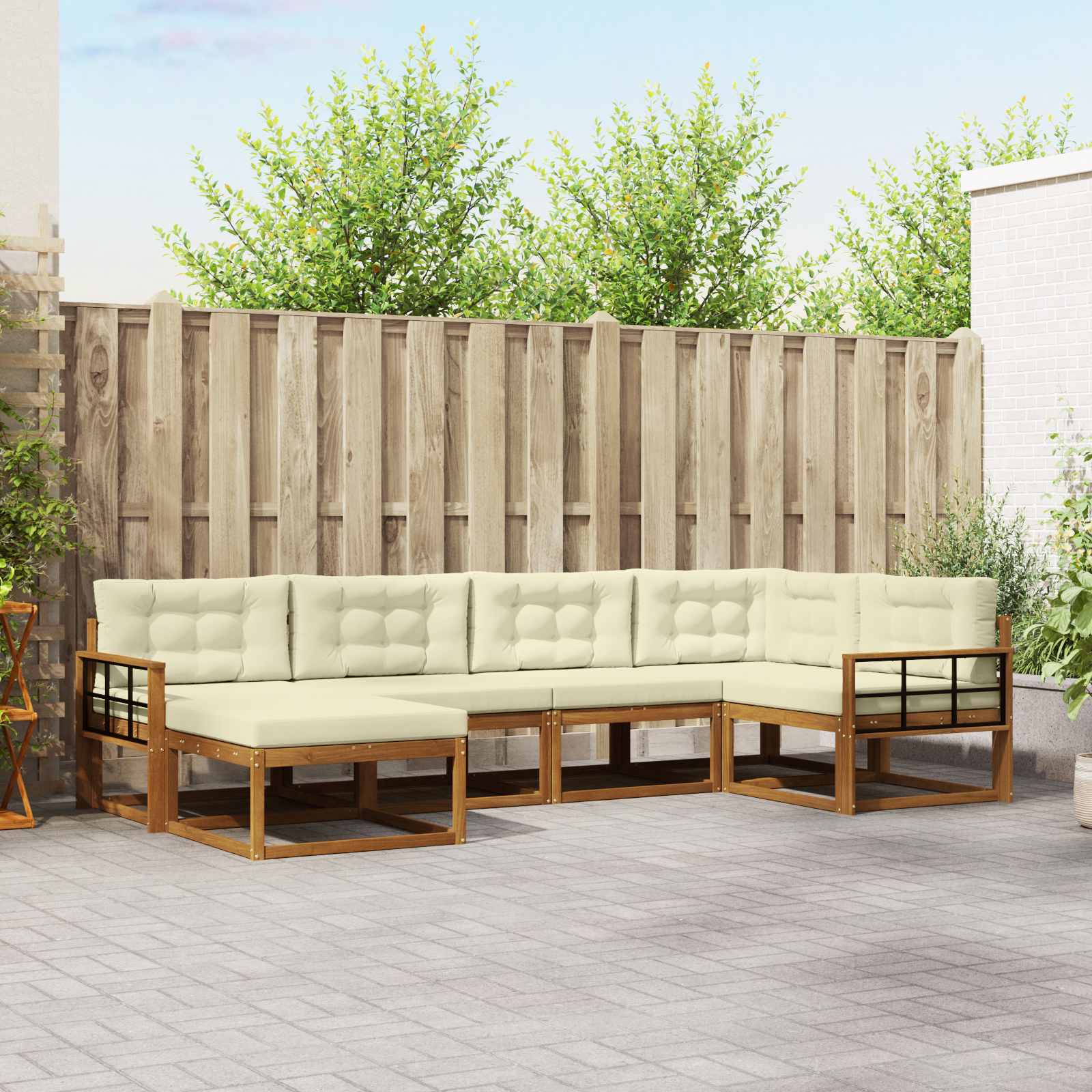 Buiten bankenset met kussen 6 pcs Natuurlijk en Crème