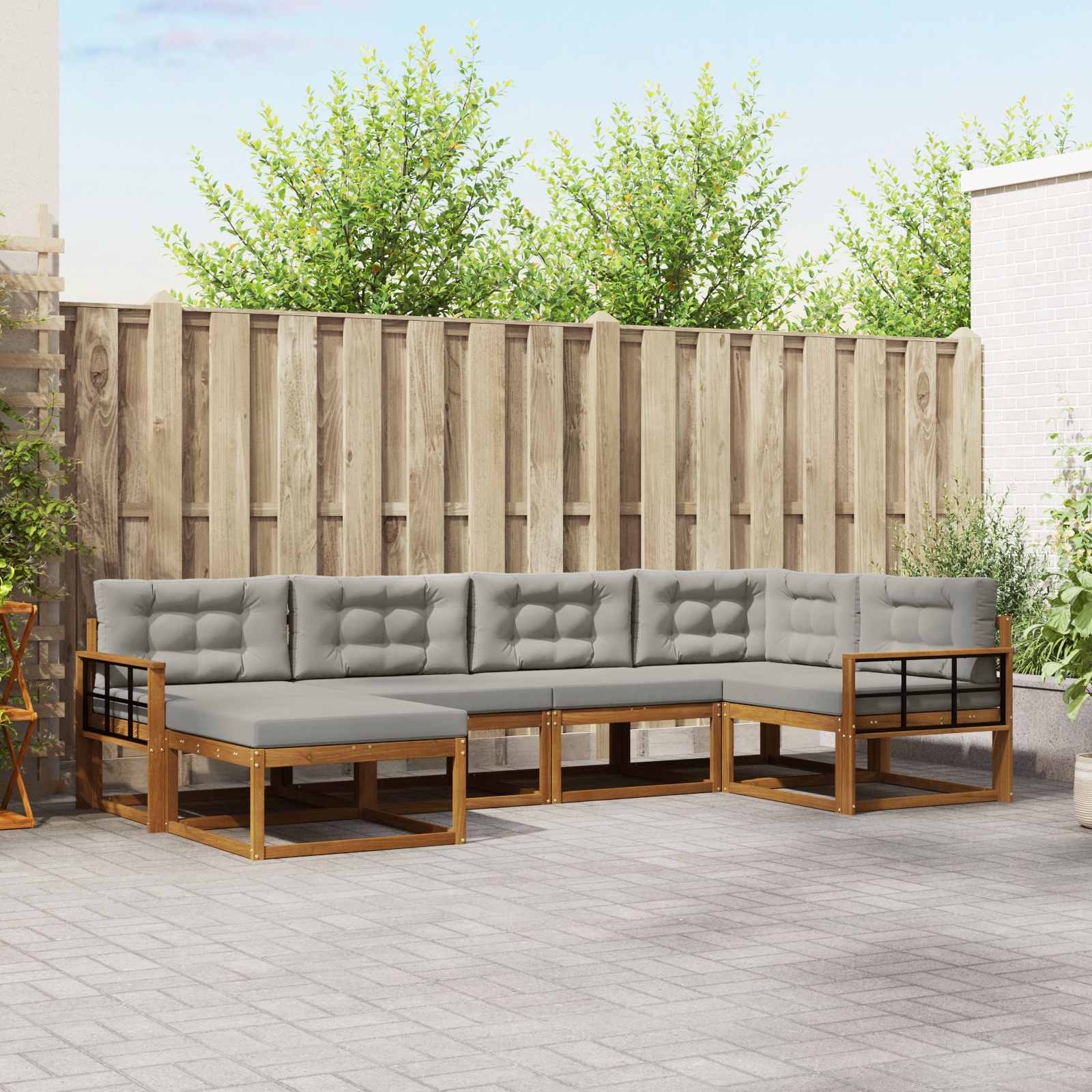 Buiten bankenset met kussen 6 pcs Naturel en lichtgrijs – afbeelding 1