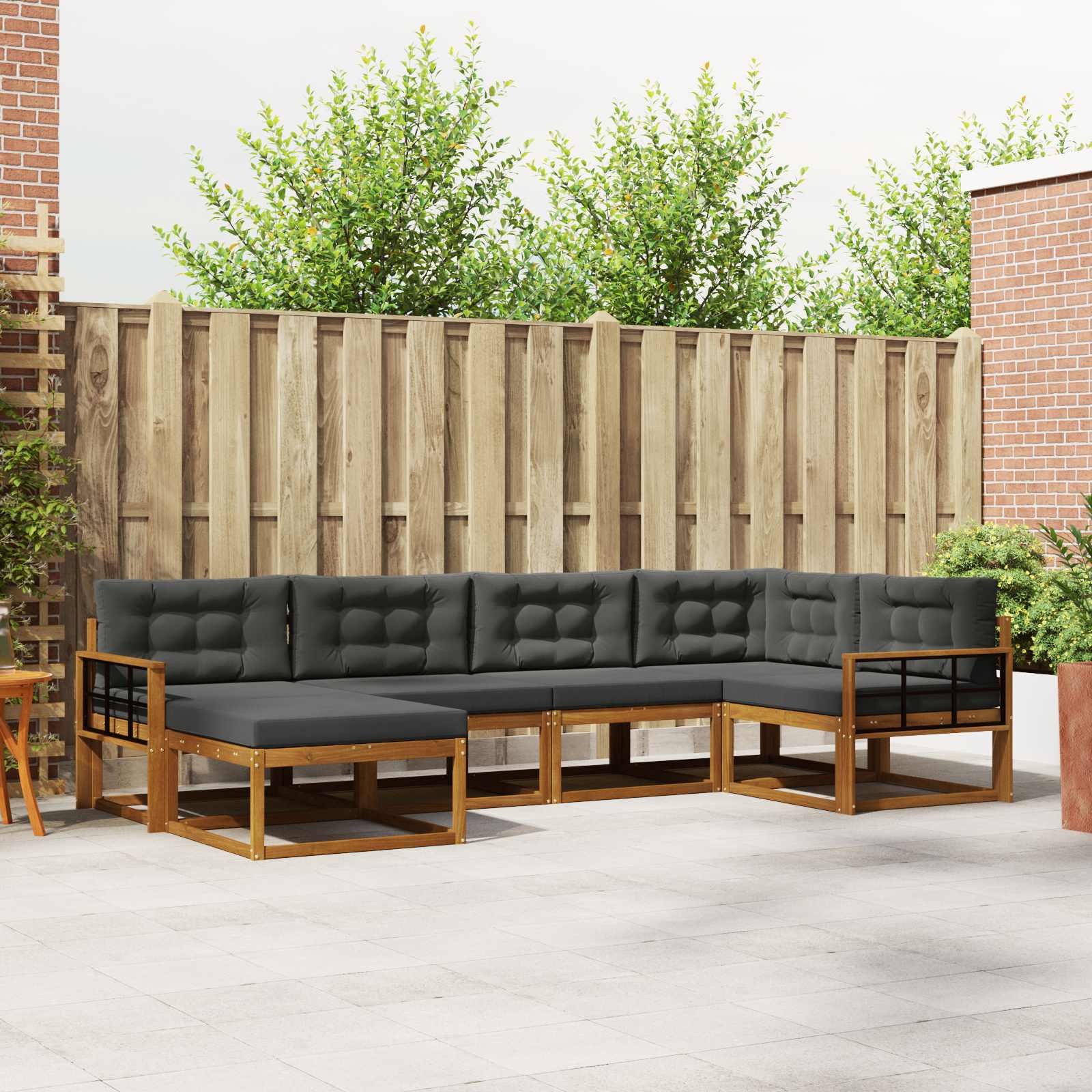 Buiten bankenset met kussen 6 pcs Natuurlijk en Antraciet