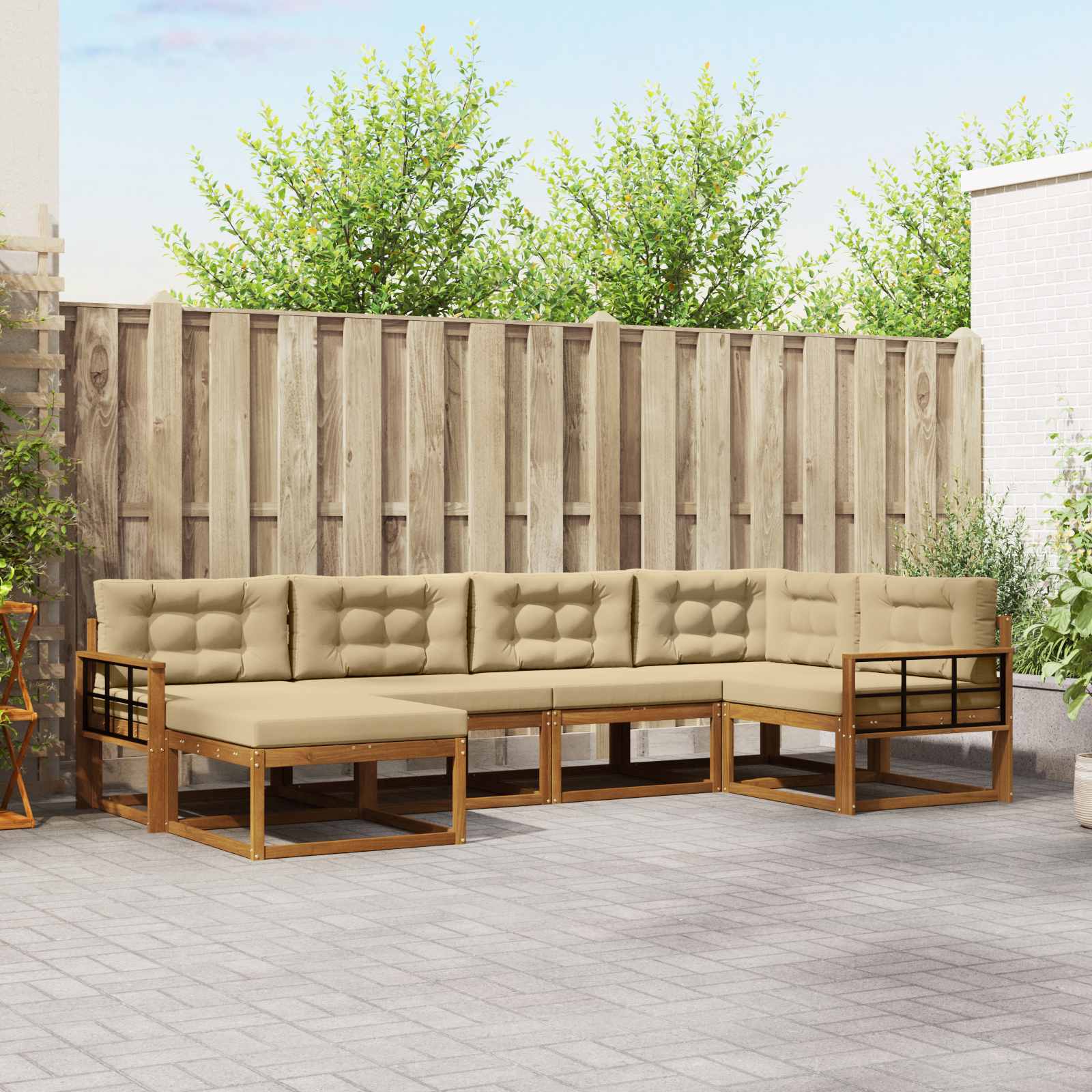 Buiten bankenset met kussen 6 pcs Natuurlijk en Beige
