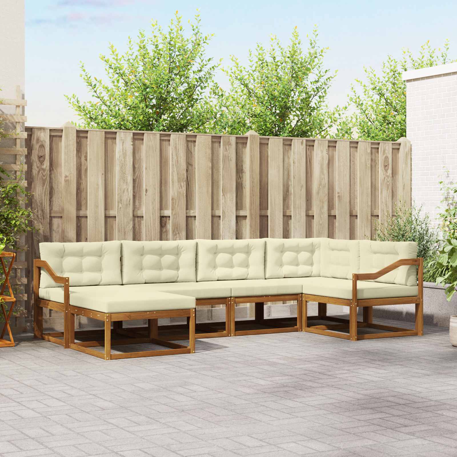Buiten bankenset met kussen 6 pcs Natuurlijk en Crème