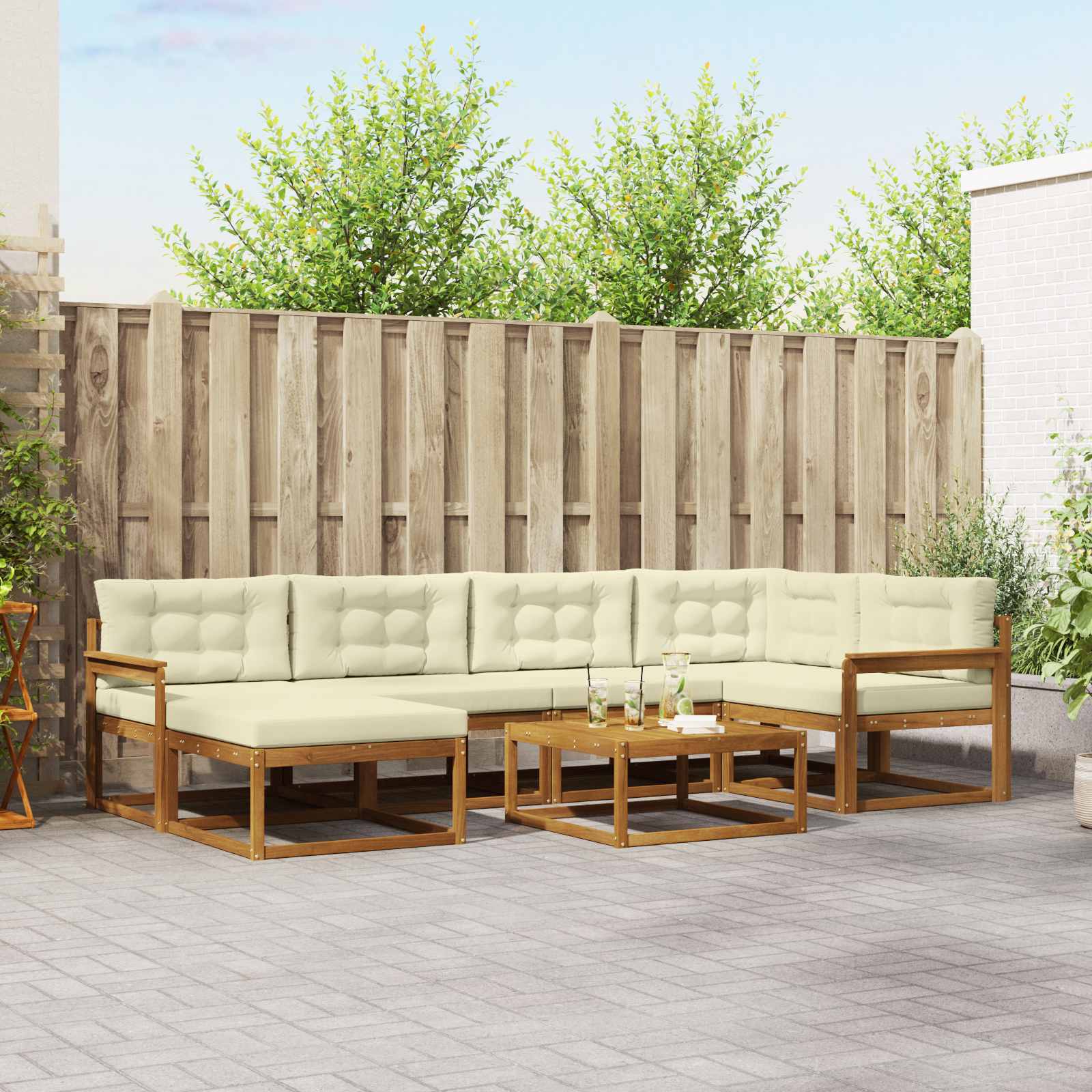 Buiten bankenset met kussen 7 pcs Natuurlijk en Crème