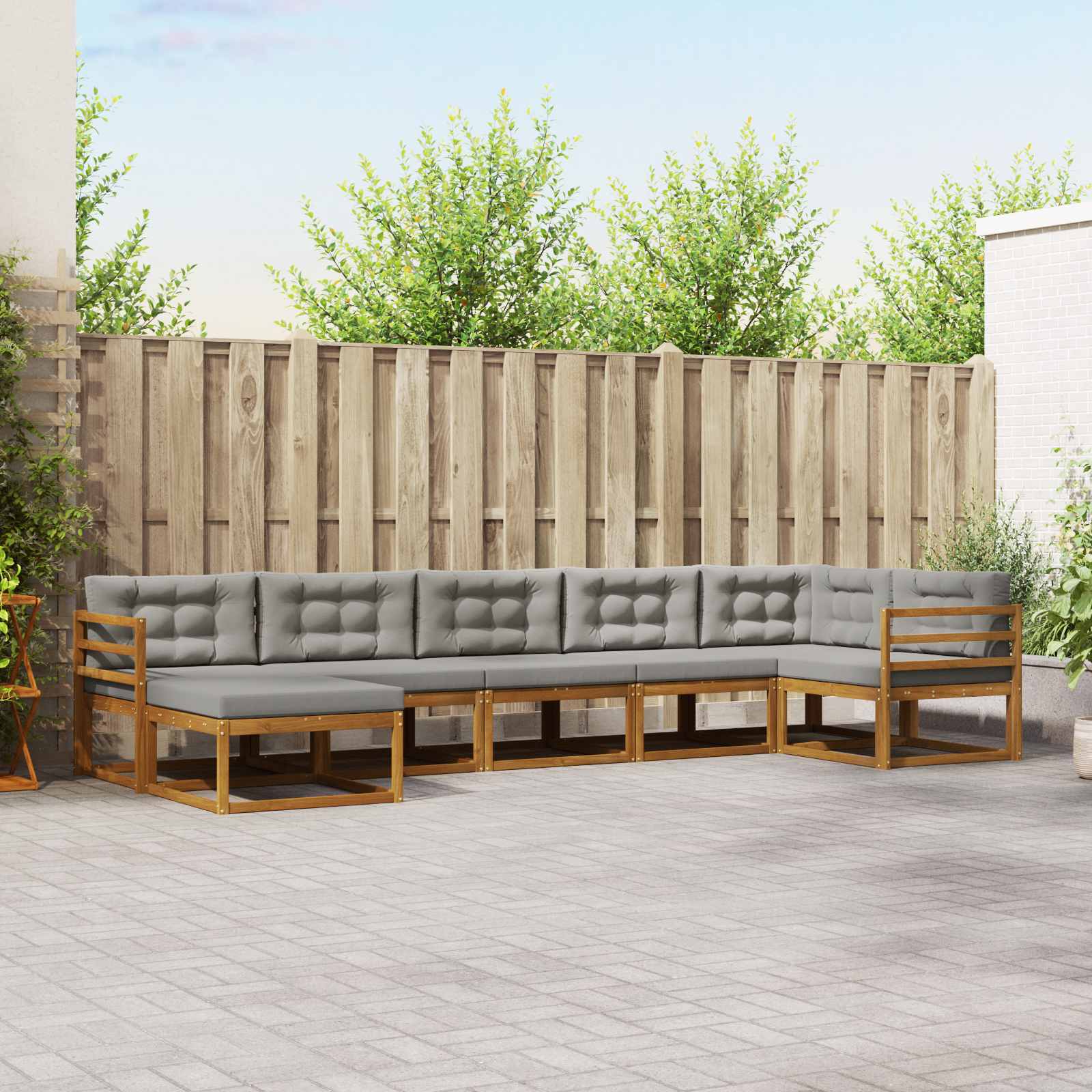 Buiten bankenset met kussen 7 pcs Natuurlijk en Lichtgrijs – afbeelding 1